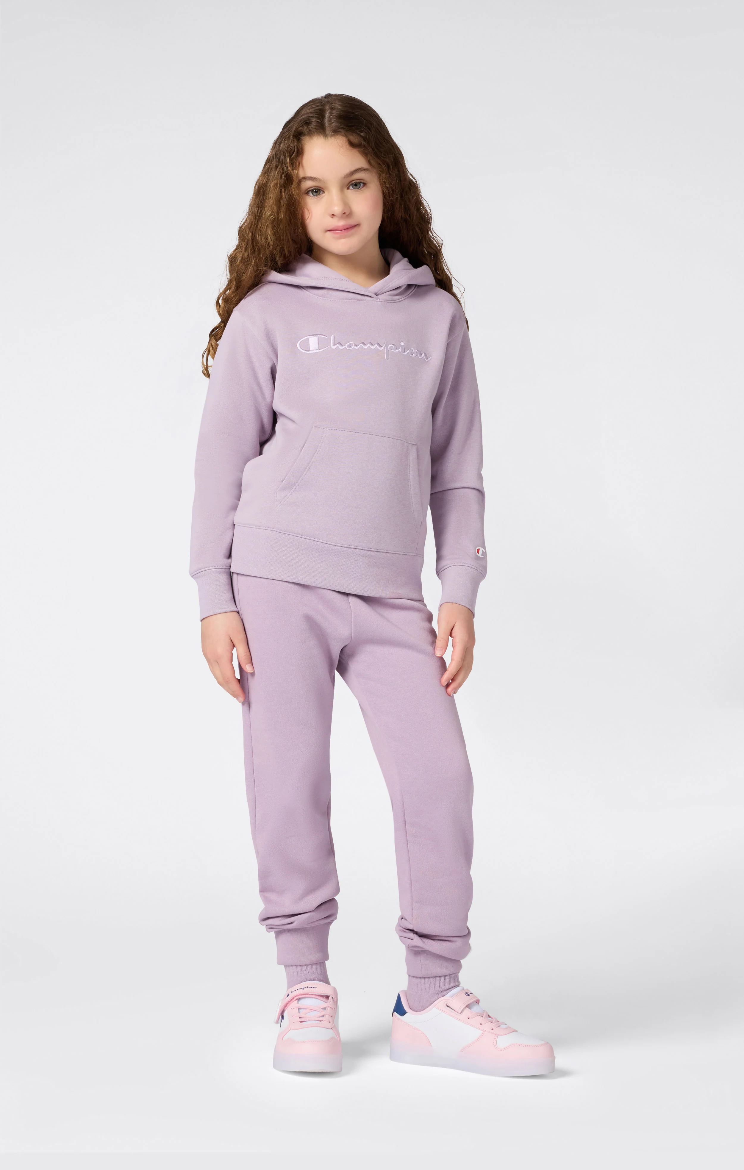 Girls’ Fleece Hoodie with Big Embroidered Logo Icons