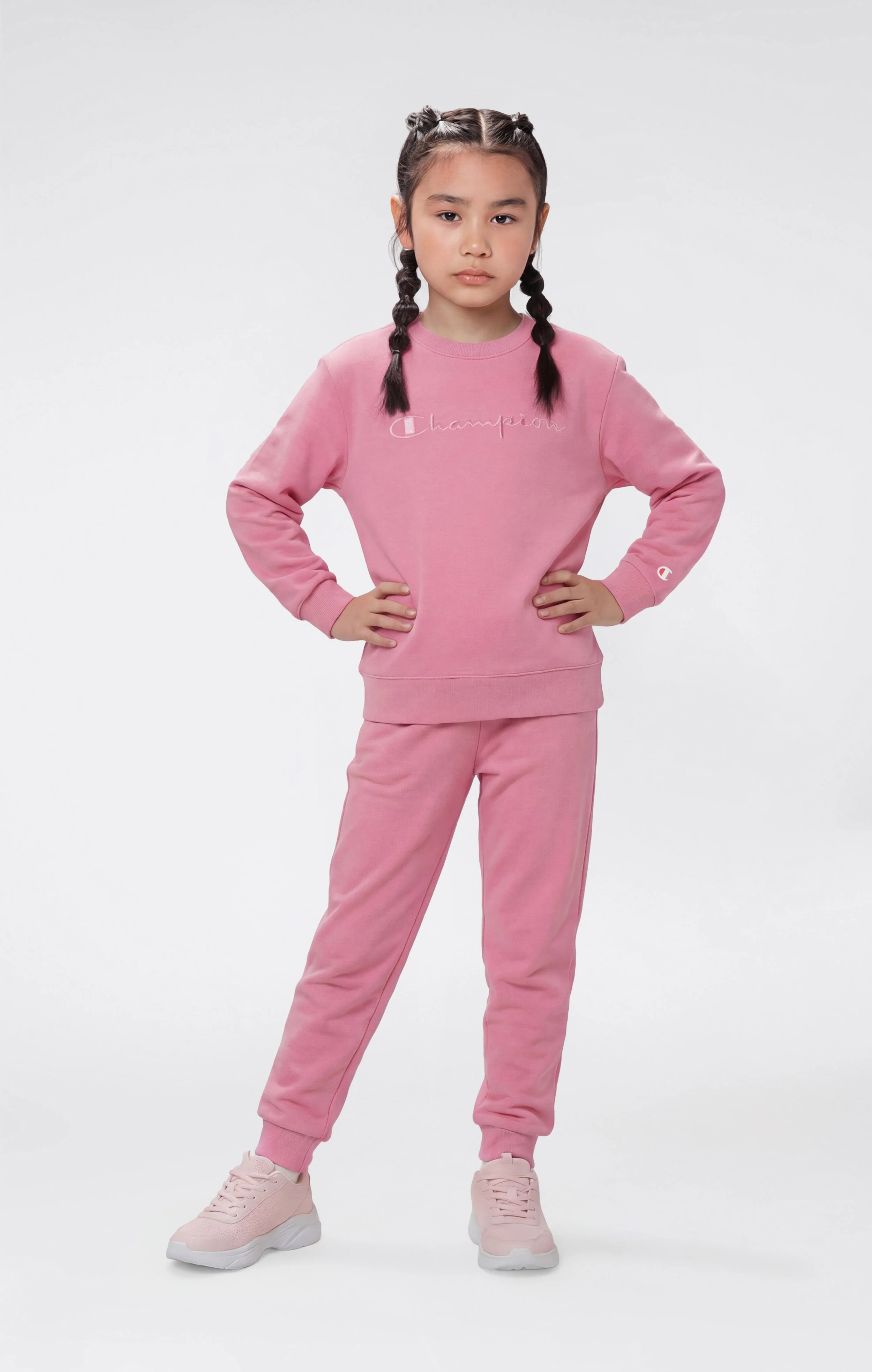 Girls’ Lightweight Crewneck Sweatshirt with Tonal Embroidered Maxi Logo Icons - Image 2