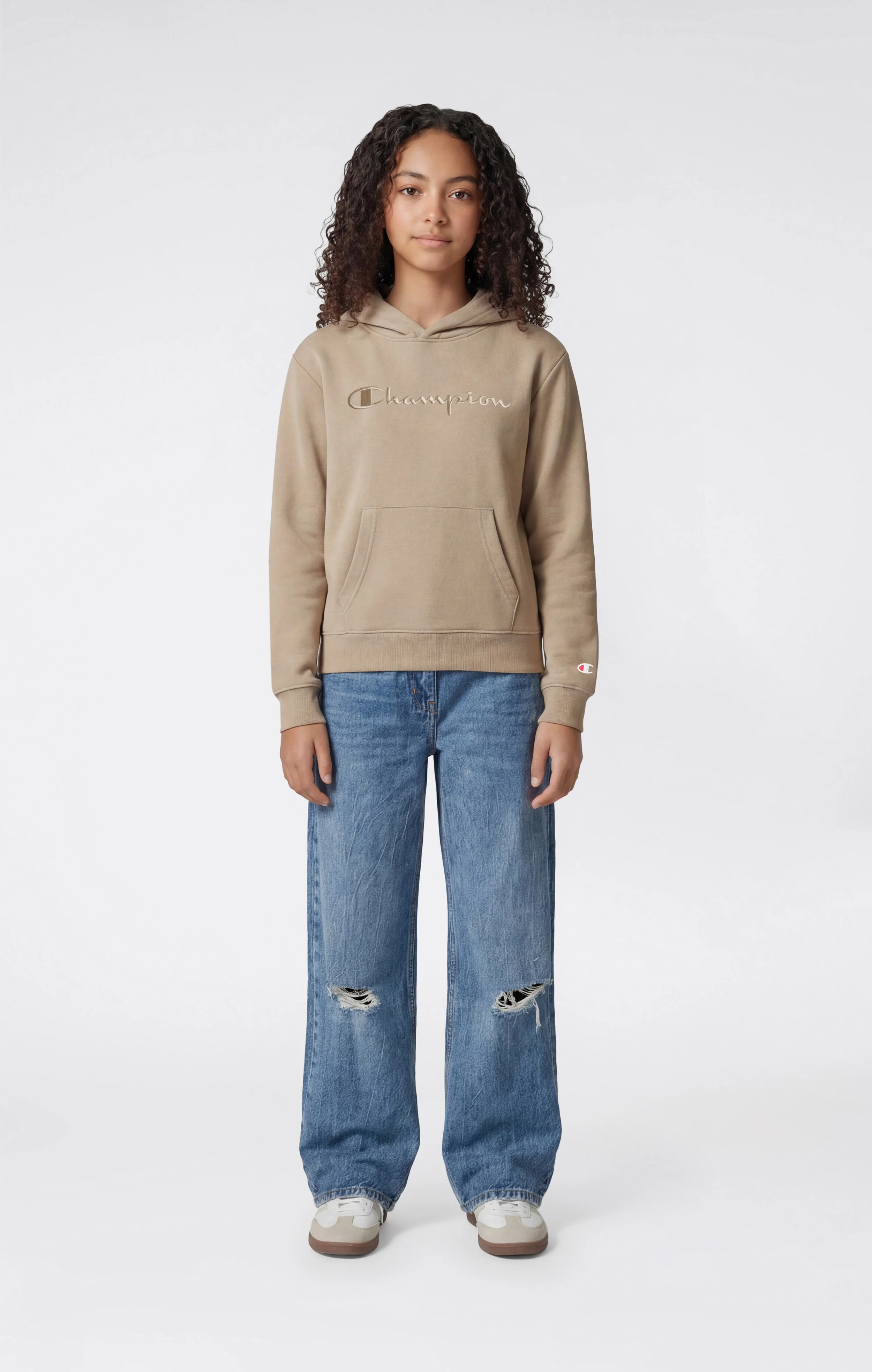 Girls’ Lightweight Hooded Sweatshirt with Tonal Embroidered Maxi Logo Icons - Image 2
