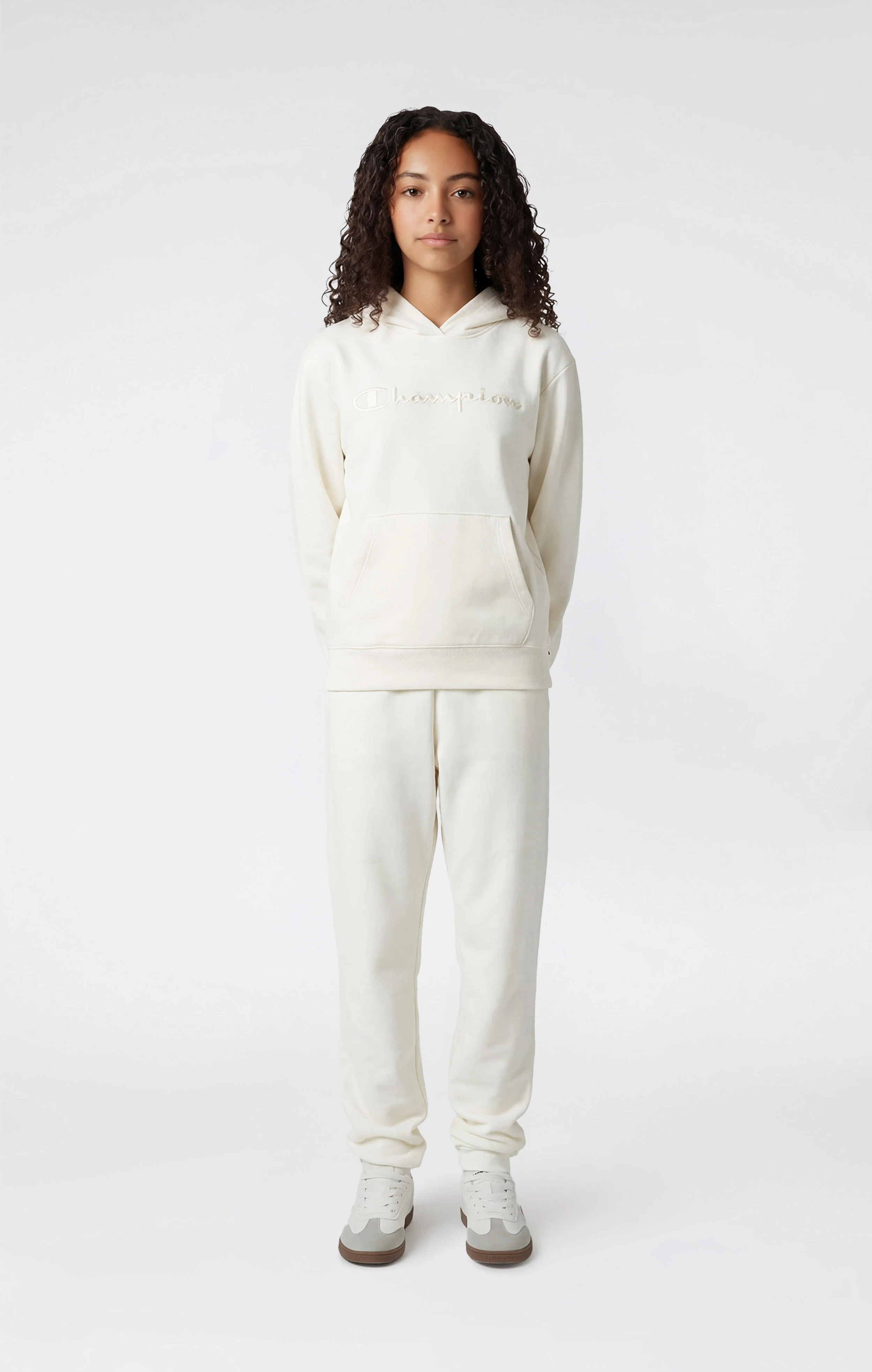 Girls’ Lightweight Hooded Sweatshirt with Tonal Embroidered Maxi Logo Icons - Image 2