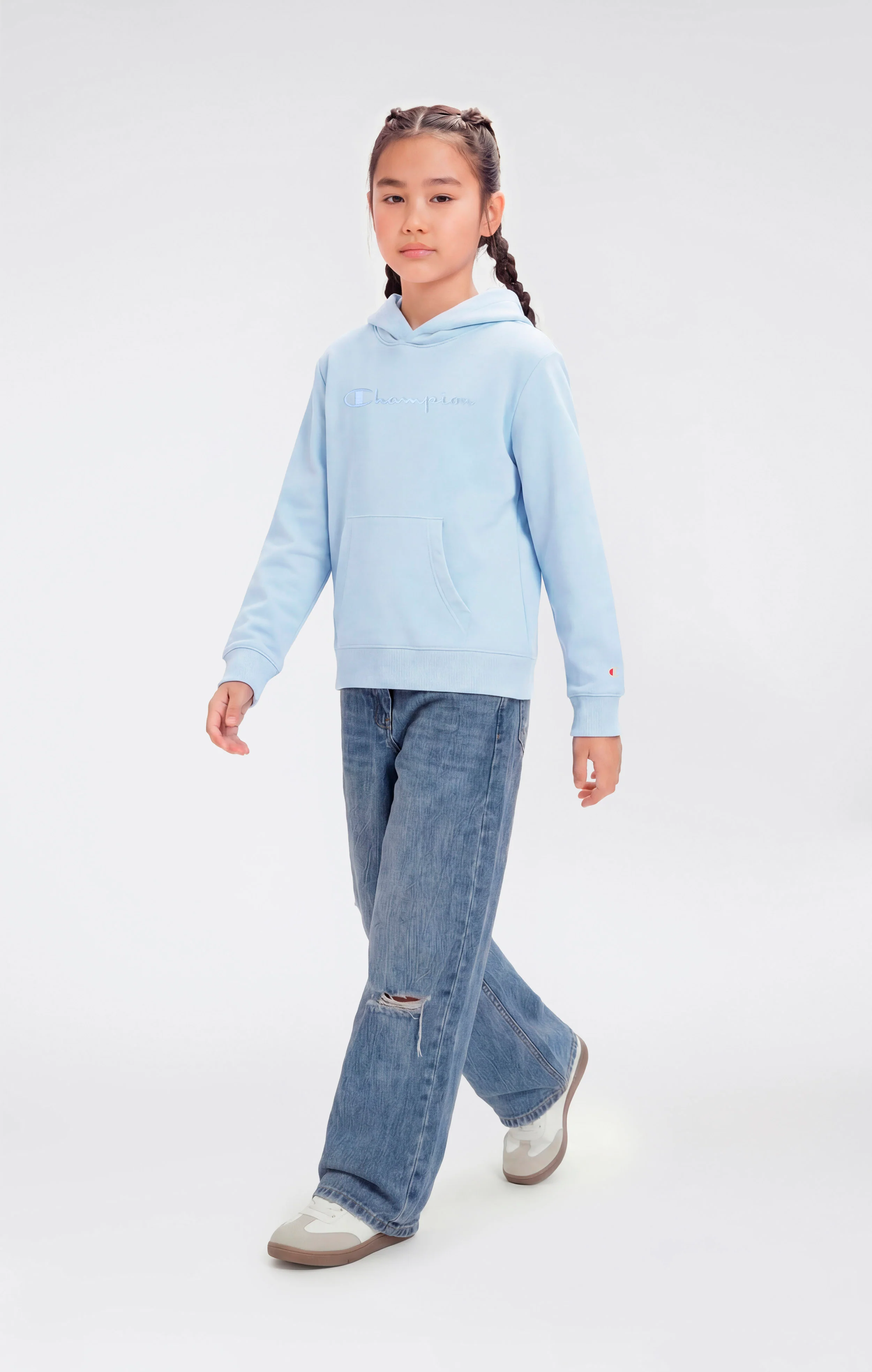 Girls’ Lightweight Hooded Sweatshirt with Tonal Embroidered Maxi Logo Icons - Image 2