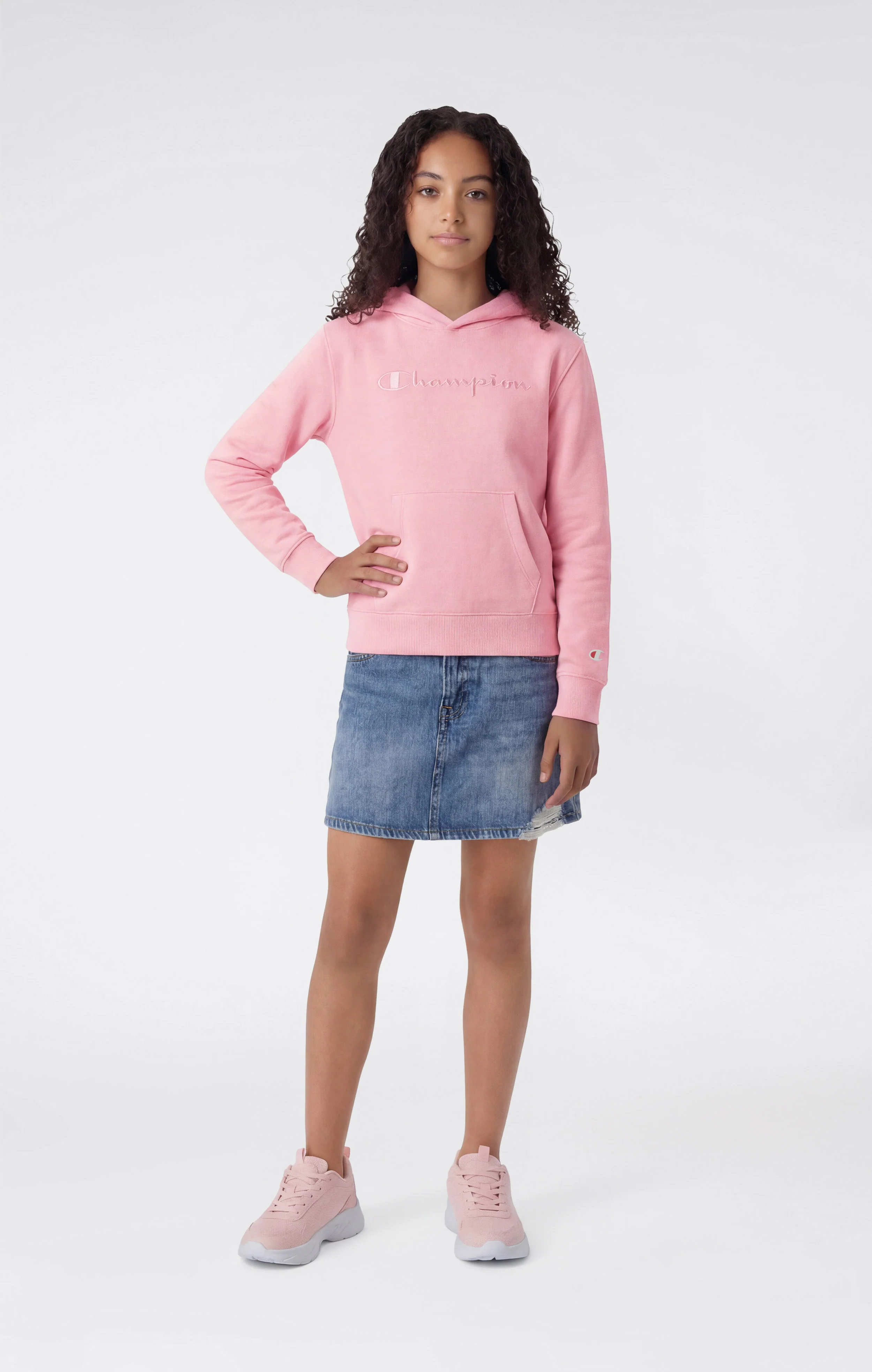 Girls’ Lightweight Hooded Sweatshirt with Tonal Embroidered Maxi Logo Icons - Image 2