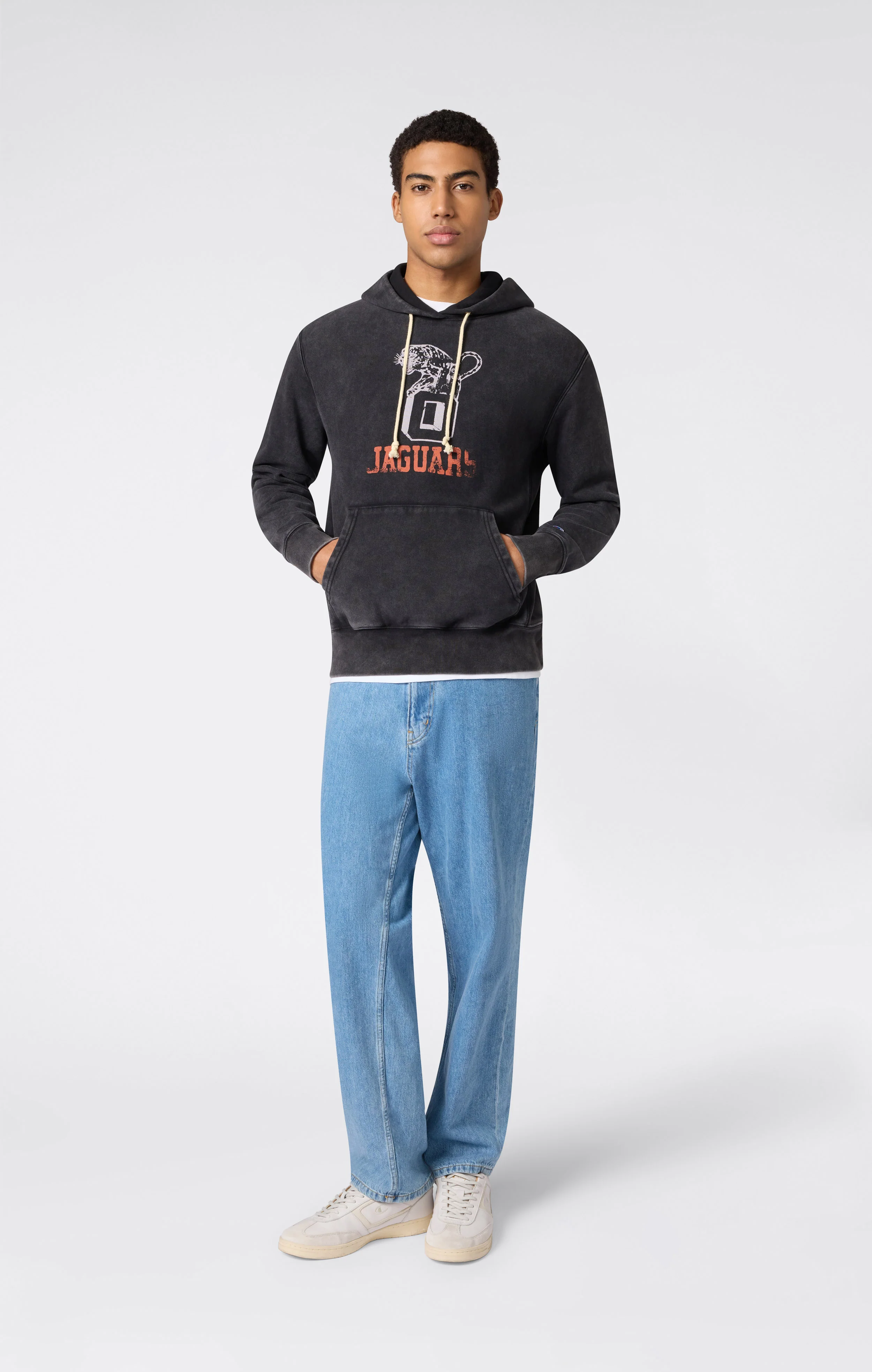 Heavyweight Men's Hooded Sweatshirt with Brushed Interior and Print Reverse Weave - Image 2