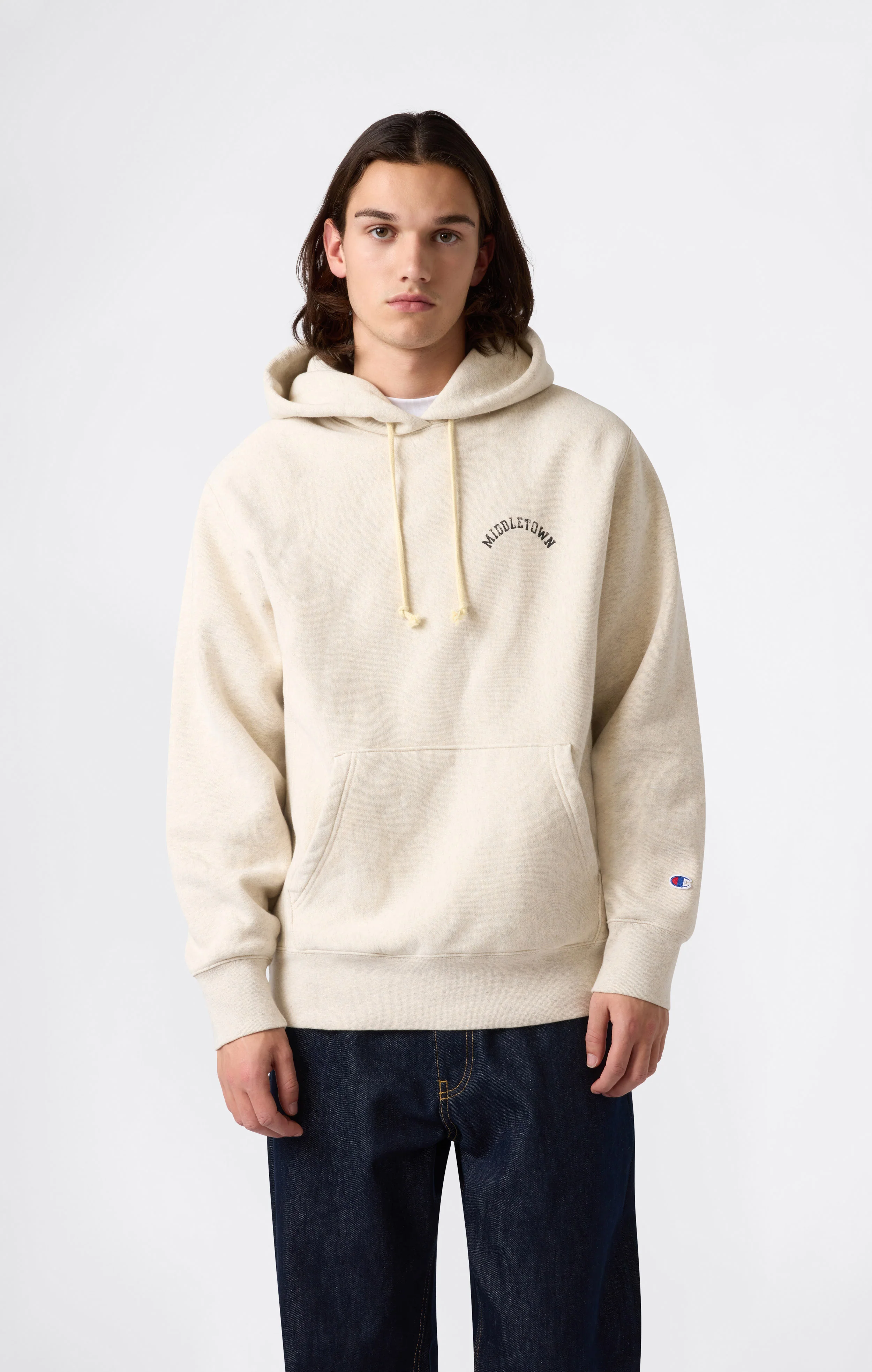Heavyweight Men's Hooded Sweatshirt with Brushed Interior and Print Reverse Weave