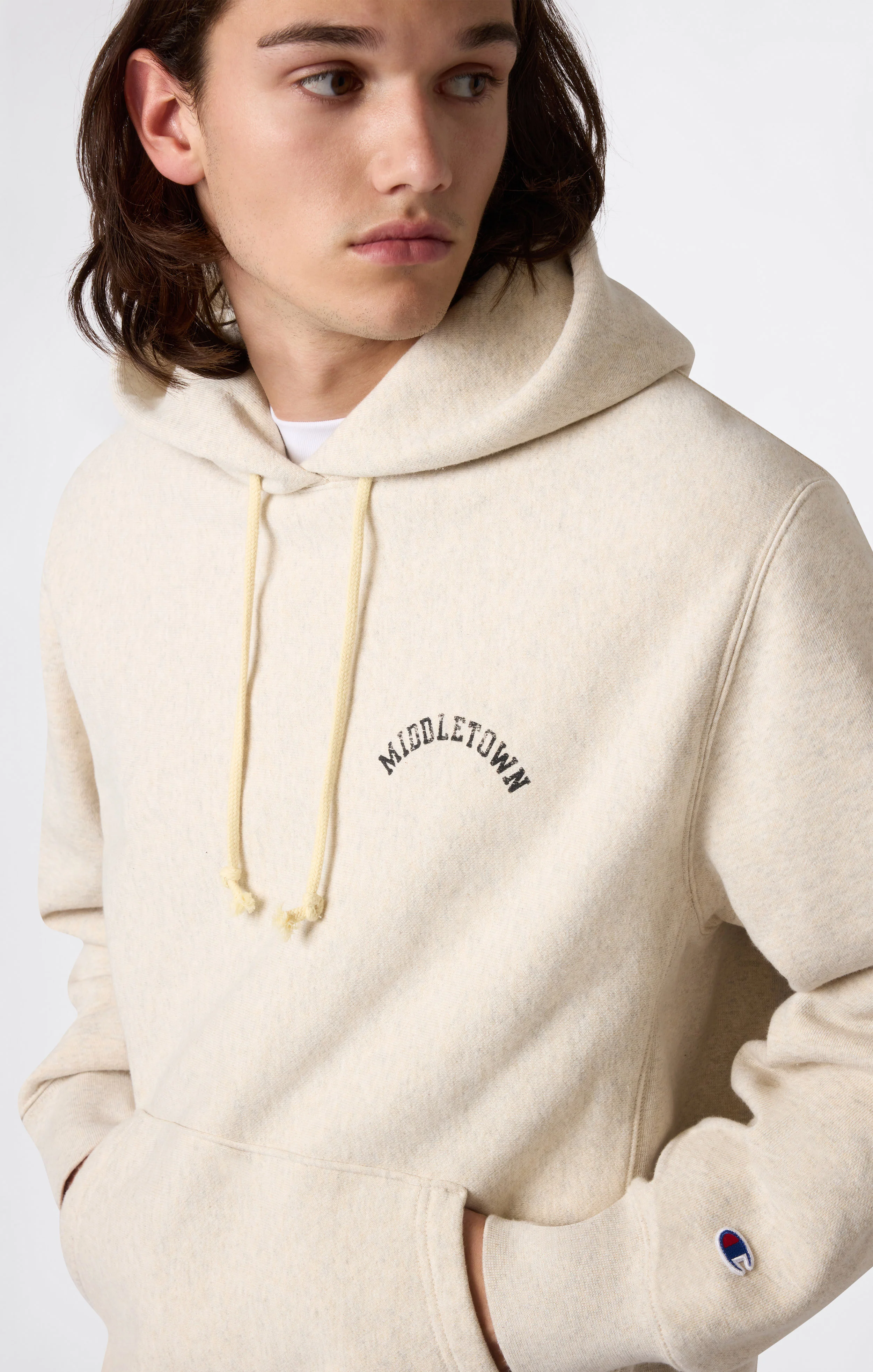 Heavyweight Men's Hooded Sweatshirt with Brushed Interior and Print Reverse Weave - Image 2