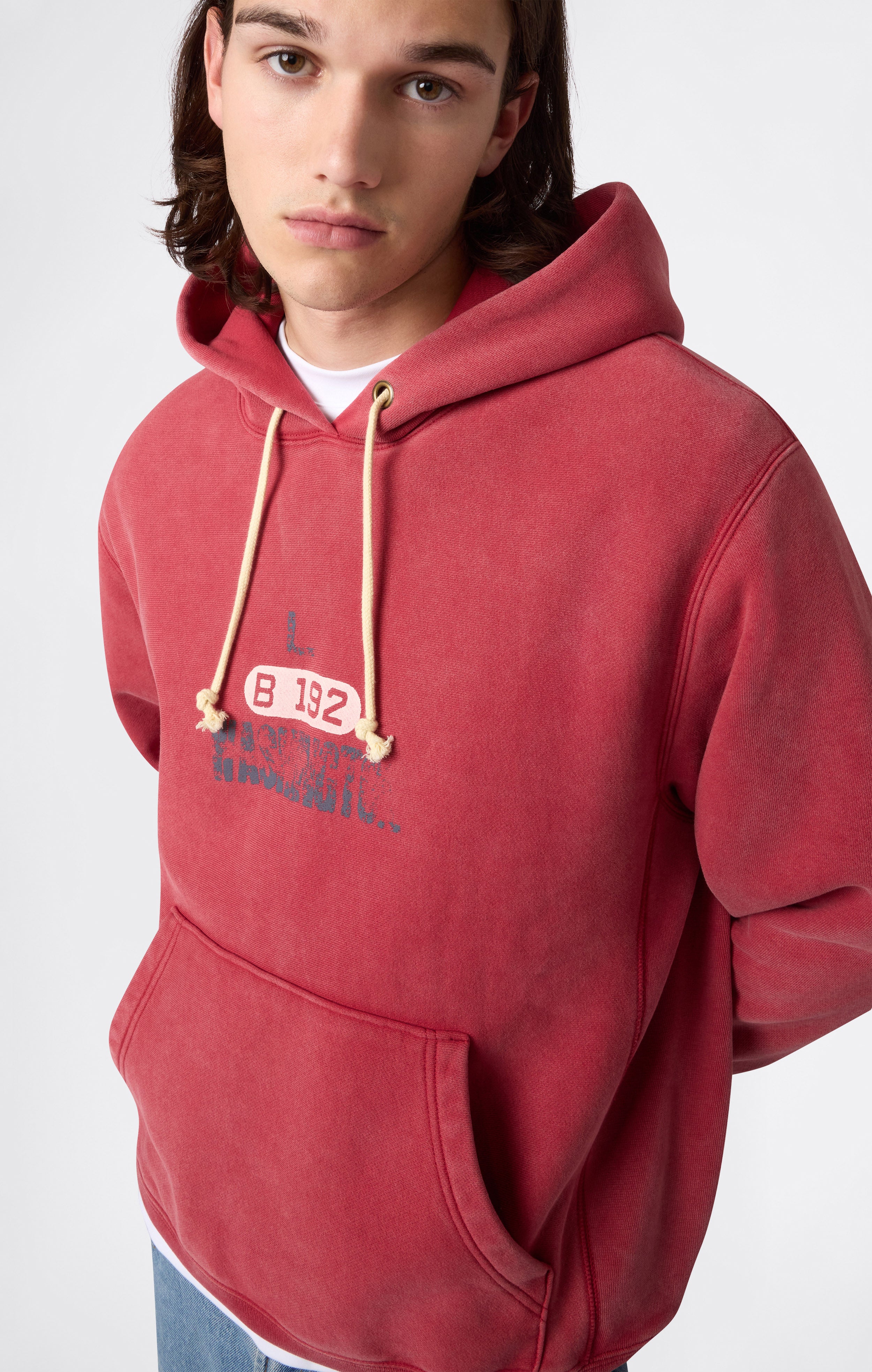 Heavyweight Men's Hooded Sweatshirt with Brushed Interior and Print Reverse Weave - Image 2