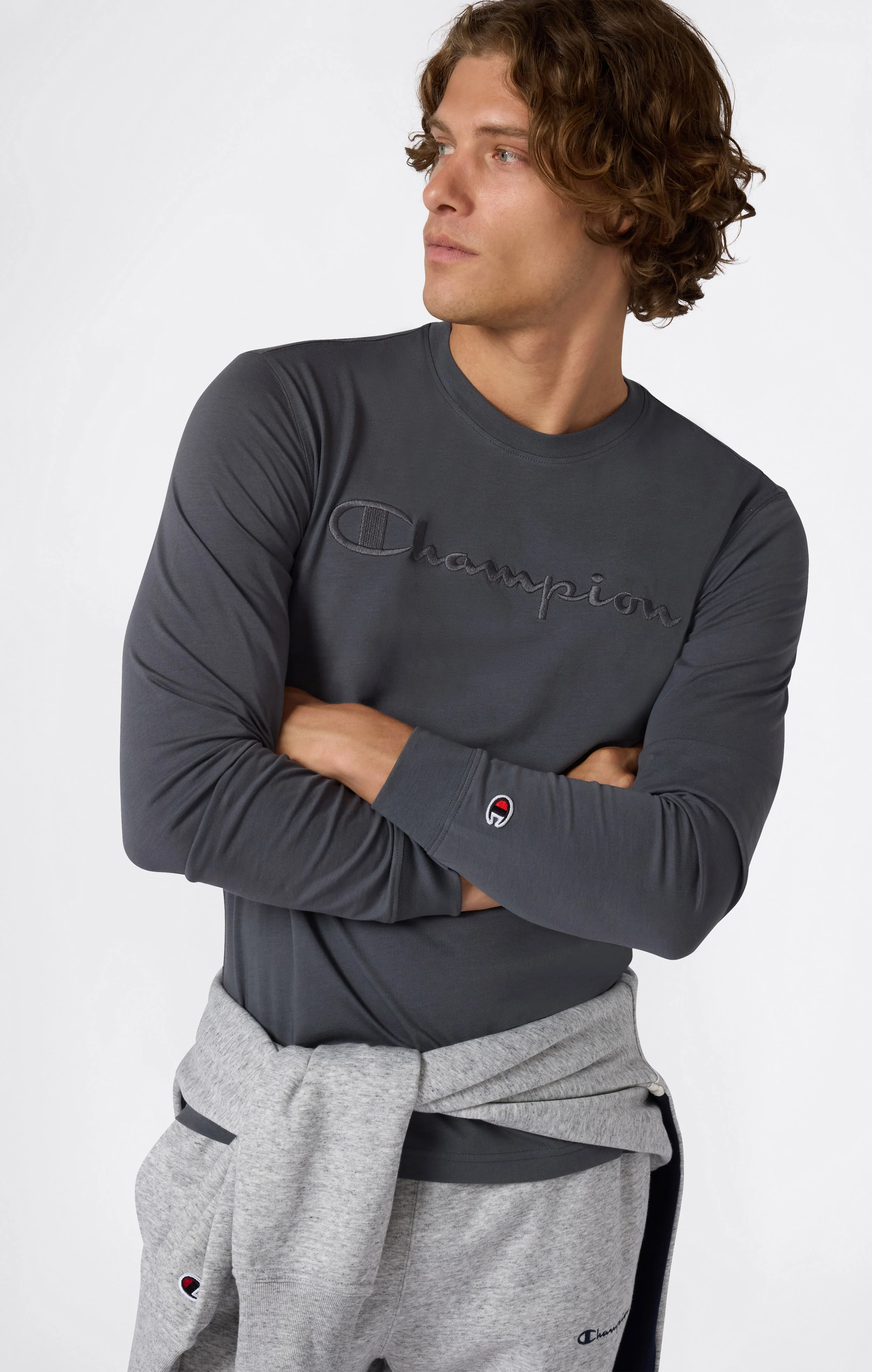 Men’s Crewneck Long Sleeve With Big Embroidery Logo T-Shirt Icons - Image 3