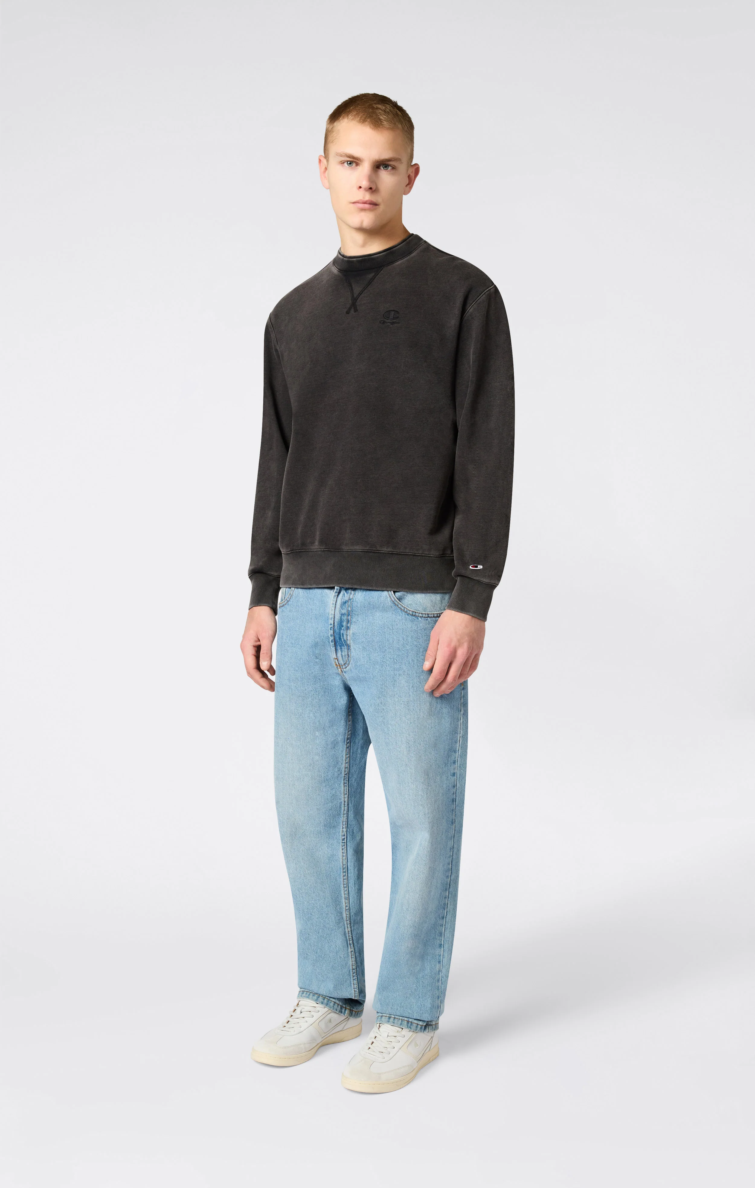 Men’s Crewneck Sweatshirt with Embroidered Logo and Washed Effect Icons - Image 2