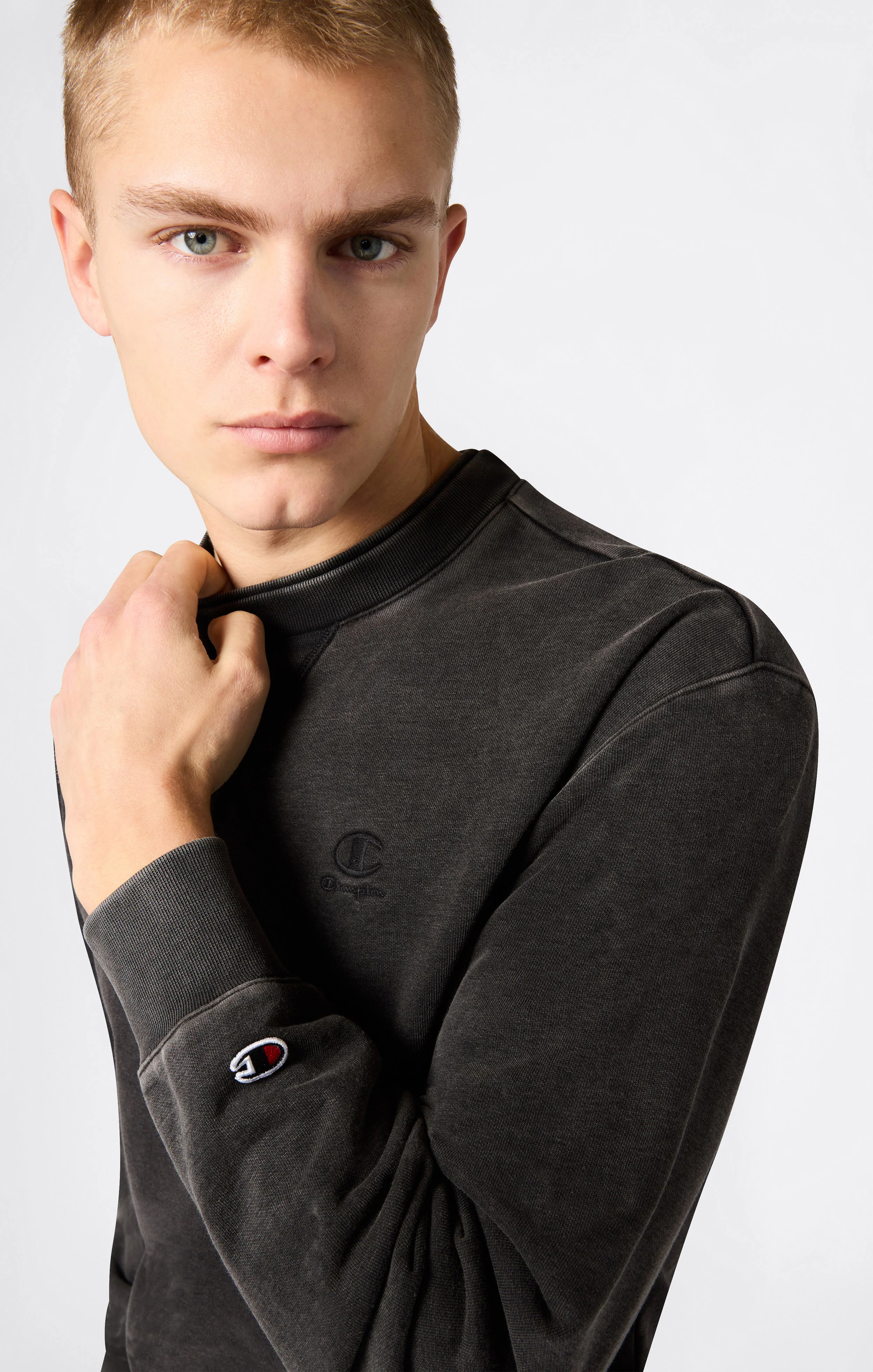 Men’s Crewneck Sweatshirt with Embroidered Logo and Washed Effect Icons - Image 4
