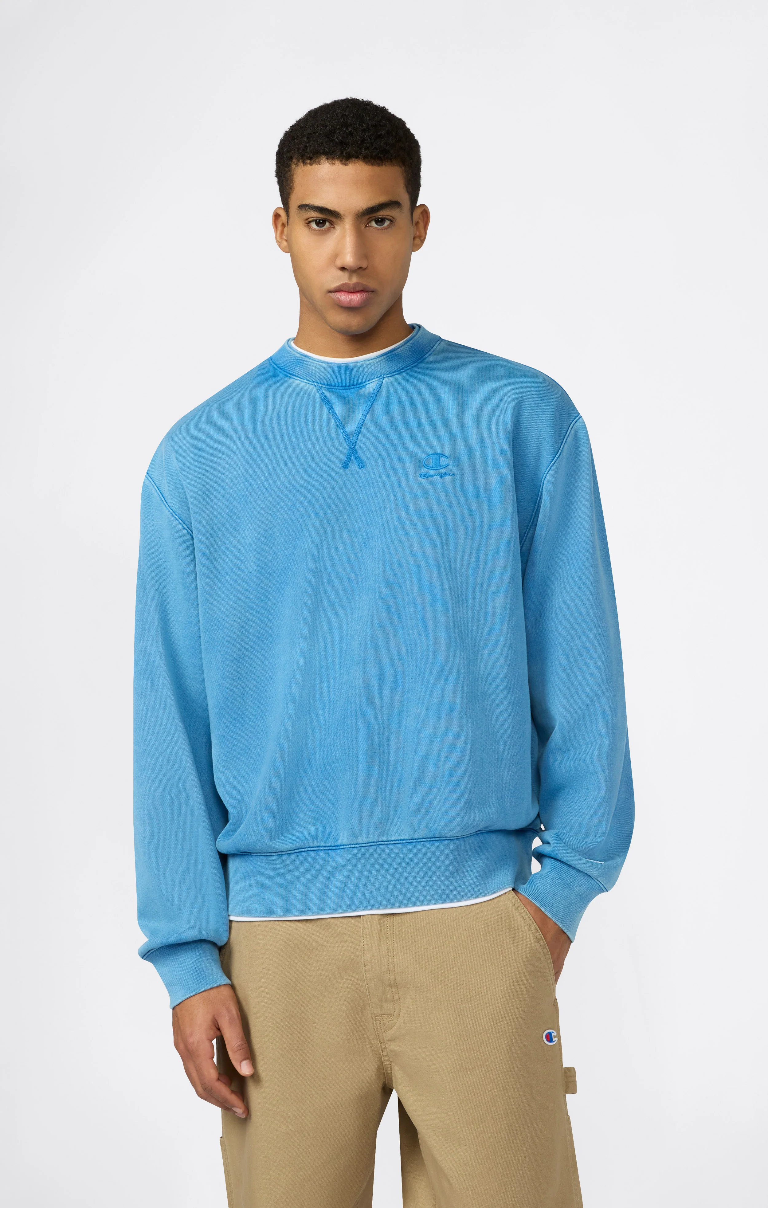 Men’s Crewneck Sweatshirt with Embroidered Logo and Washed Effect Icons