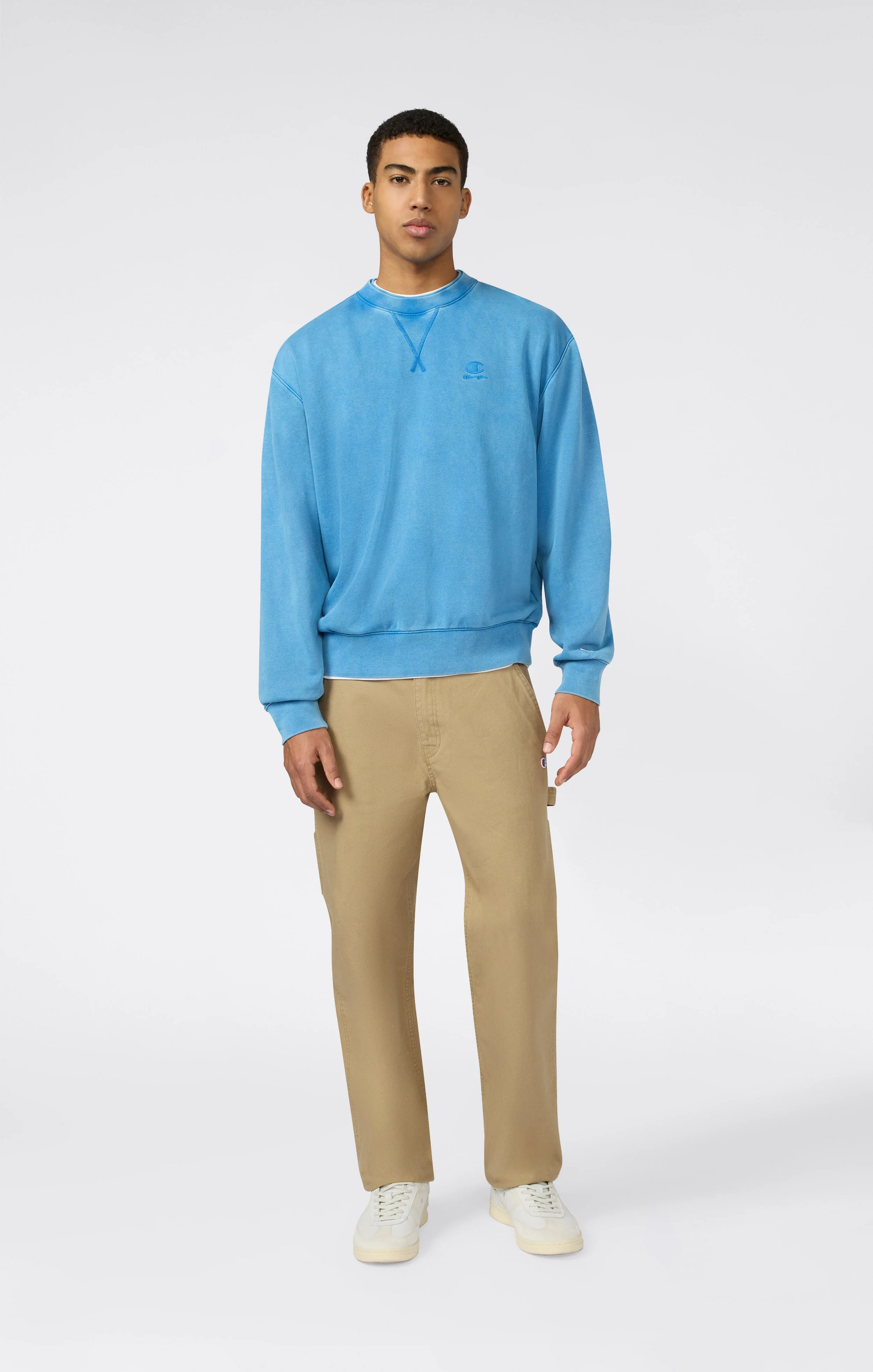 Men’s Crewneck Sweatshirt with Embroidered Logo and Washed Effect Icons - Image 2