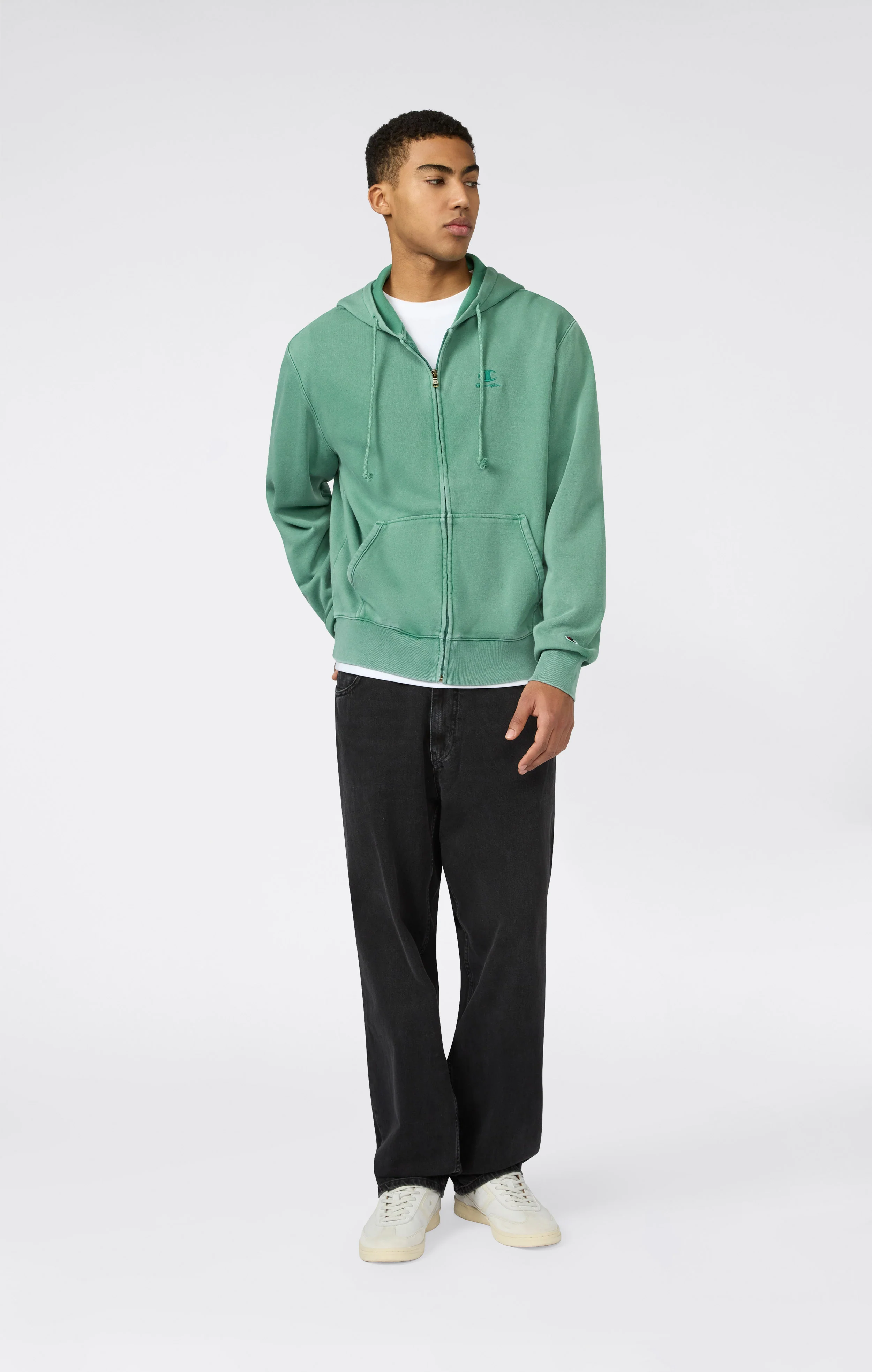 Men’s Full Zip Hooded Sweatshirt with Embroidered Logo and Washed Effect Icons - Image 2