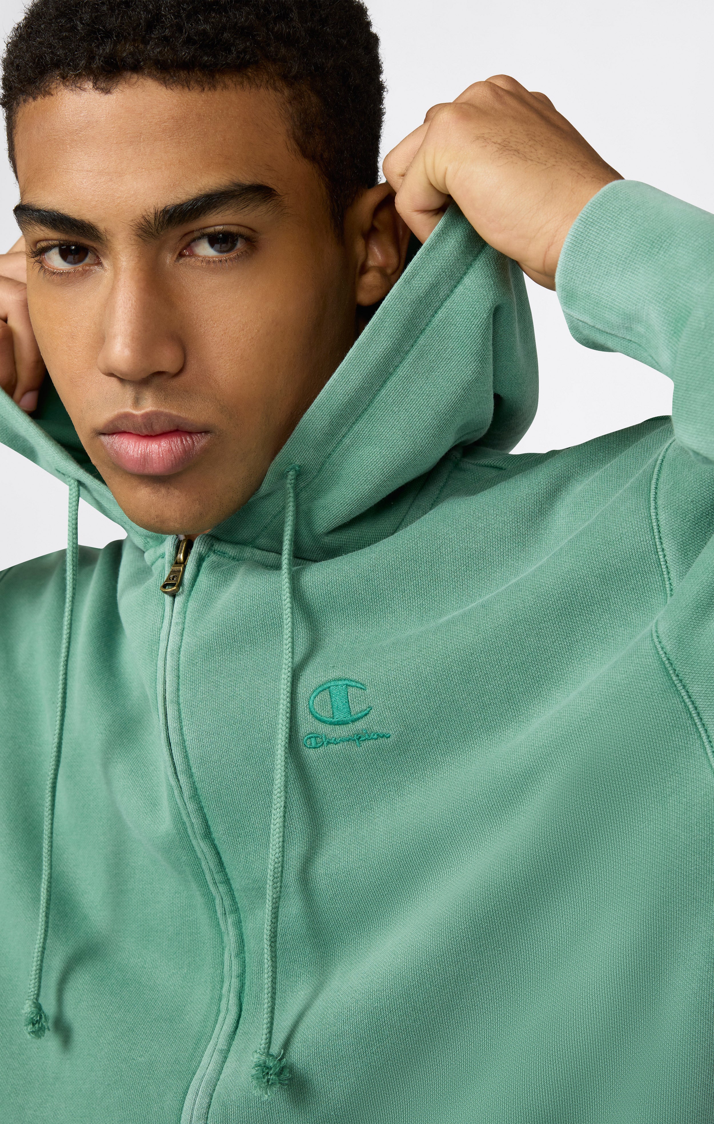 Men’s Full Zip Hooded Sweatshirt with Embroidered Logo and Washed Effect Icons - Image 4