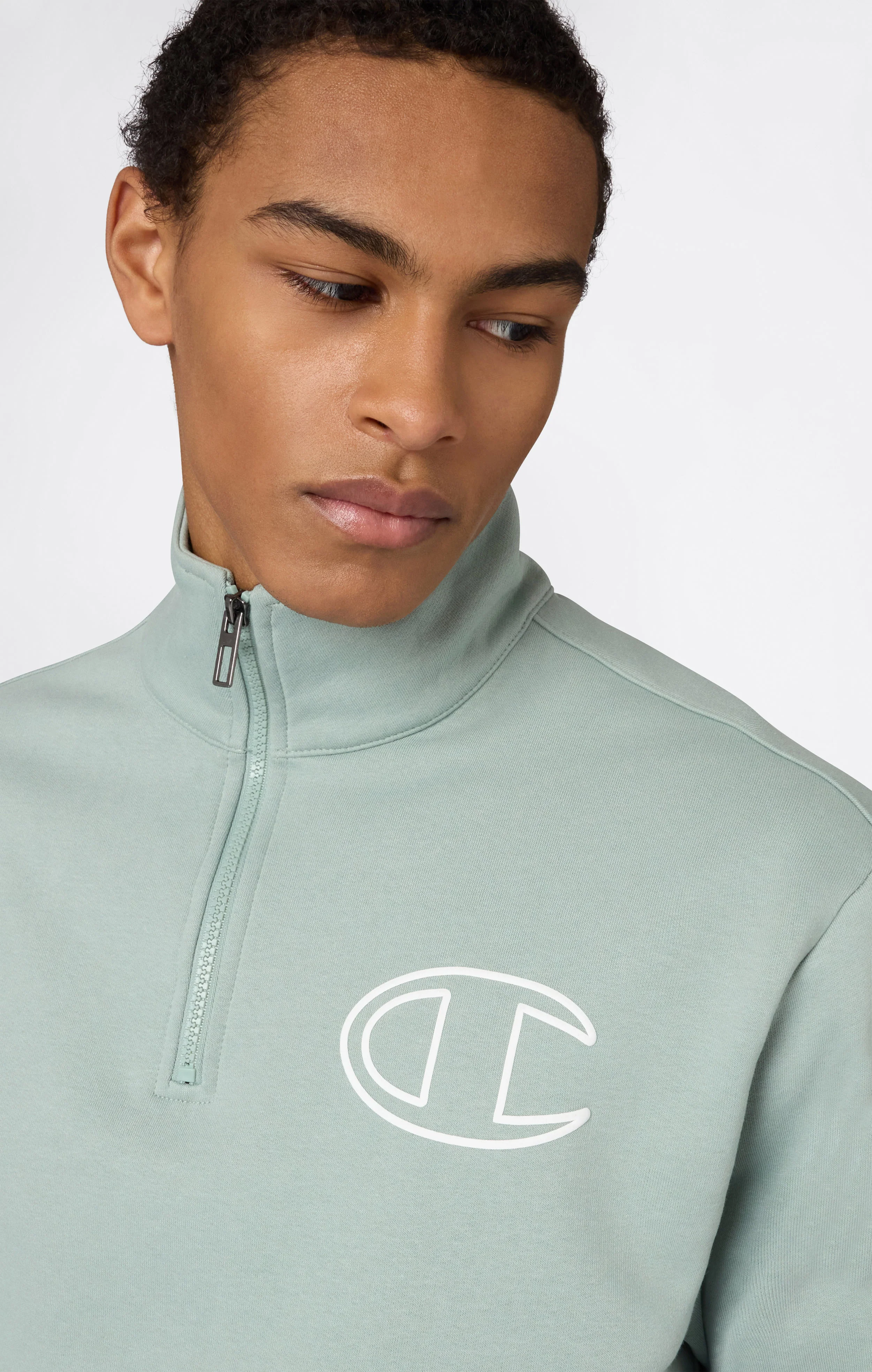 Men’s Half Zip Sweatshirt With Brushed Interior And Puff Print Logo - Image 2