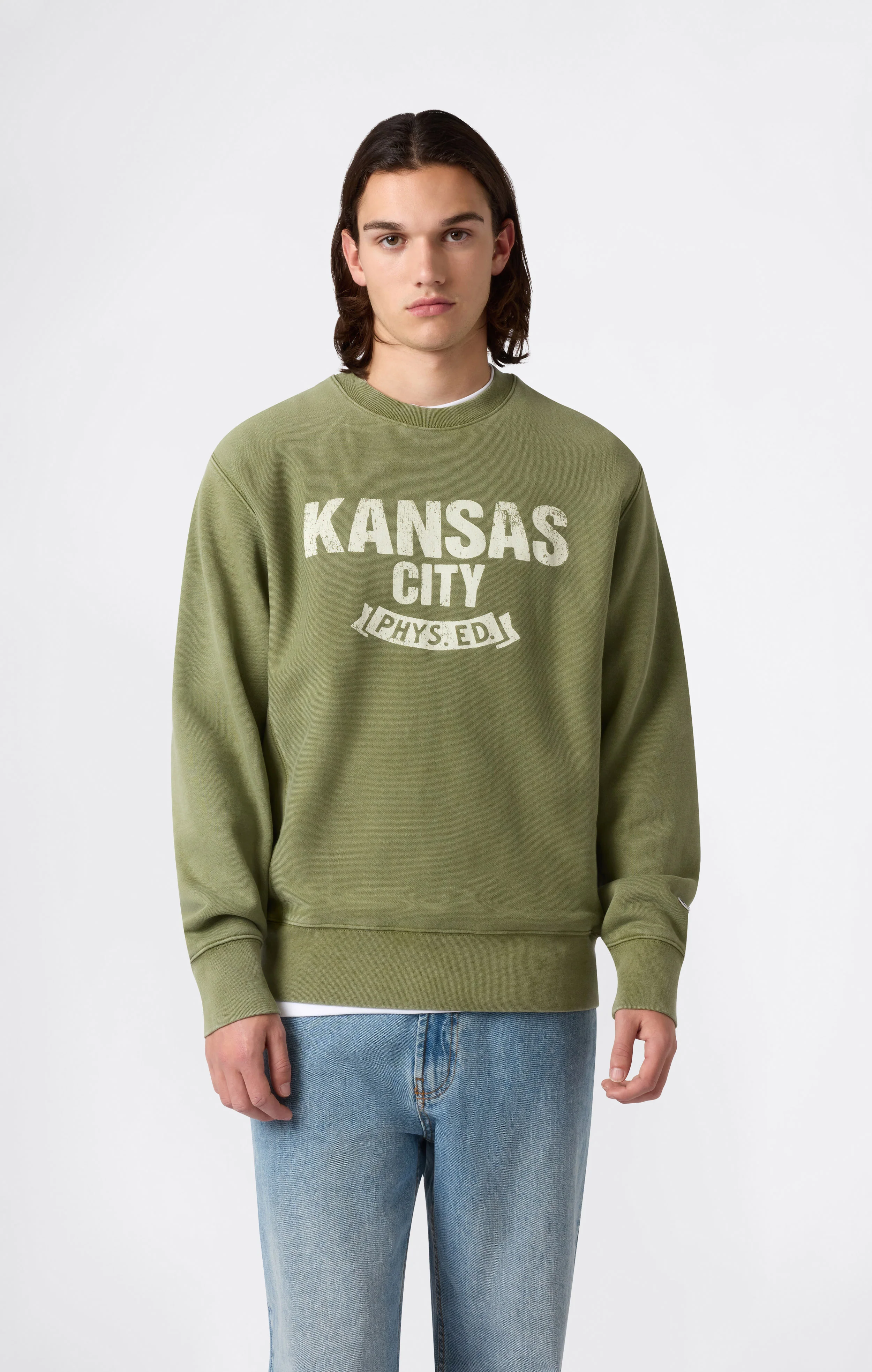 Men’s Heavyweight Crewneck Sweatshirt with Brushed Interior and Print Reverse Weave