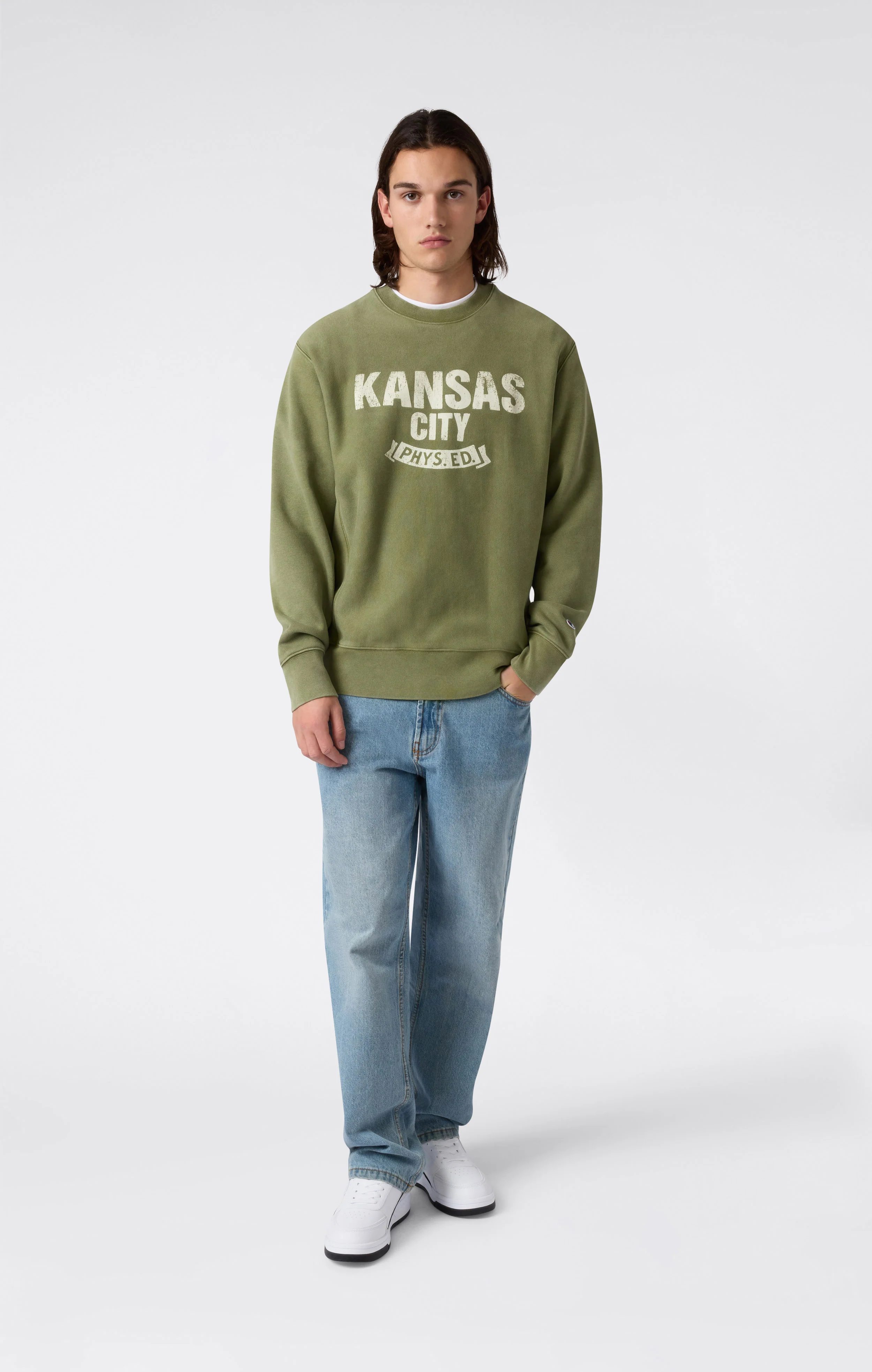 Men’s Heavyweight Crewneck Sweatshirt with Brushed Interior and Print Reverse Weave - Image 4