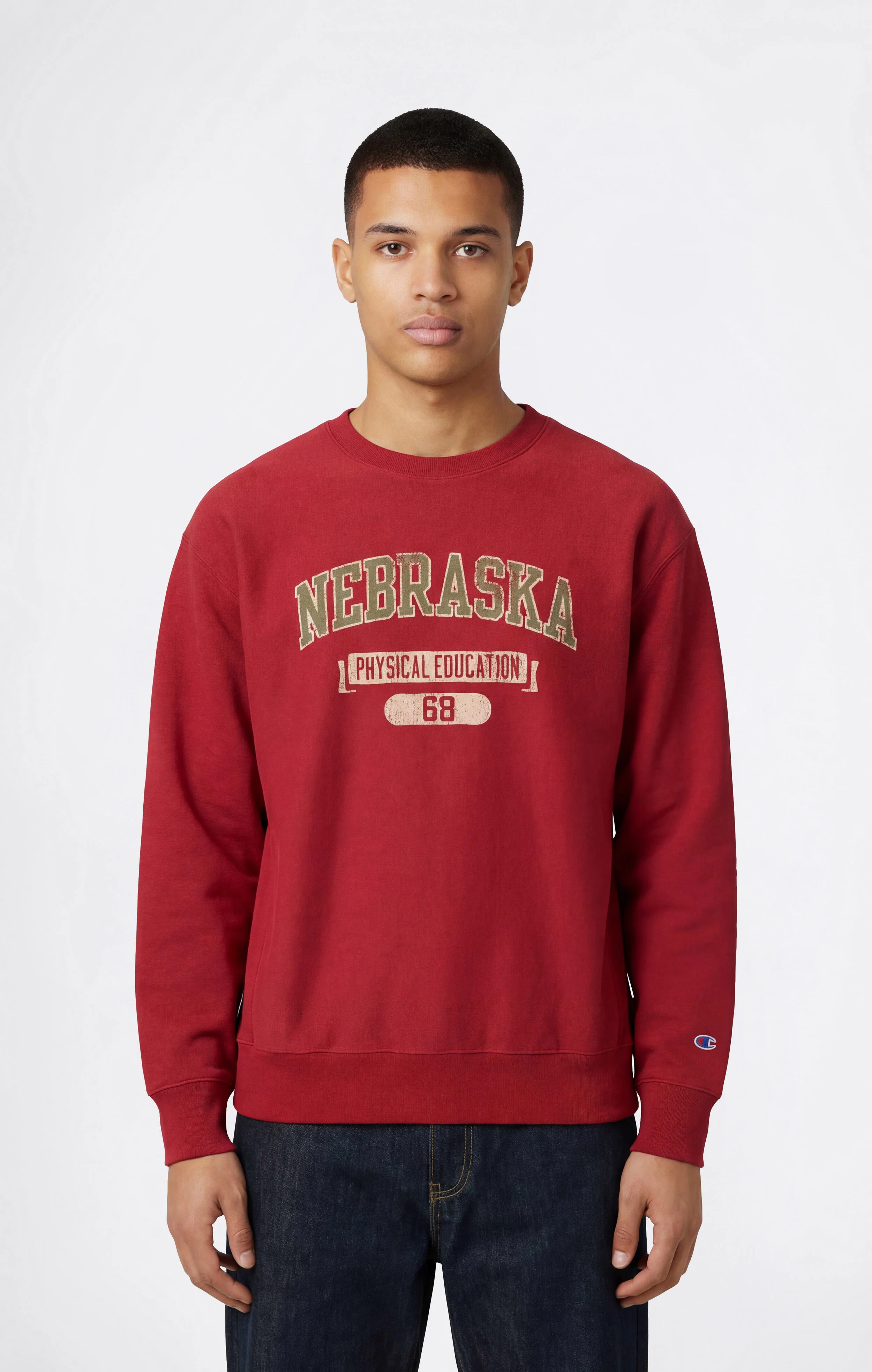 Men’s Heavyweight Crewneck Sweatshirt with Brushed Interior and Print Reverse Weave