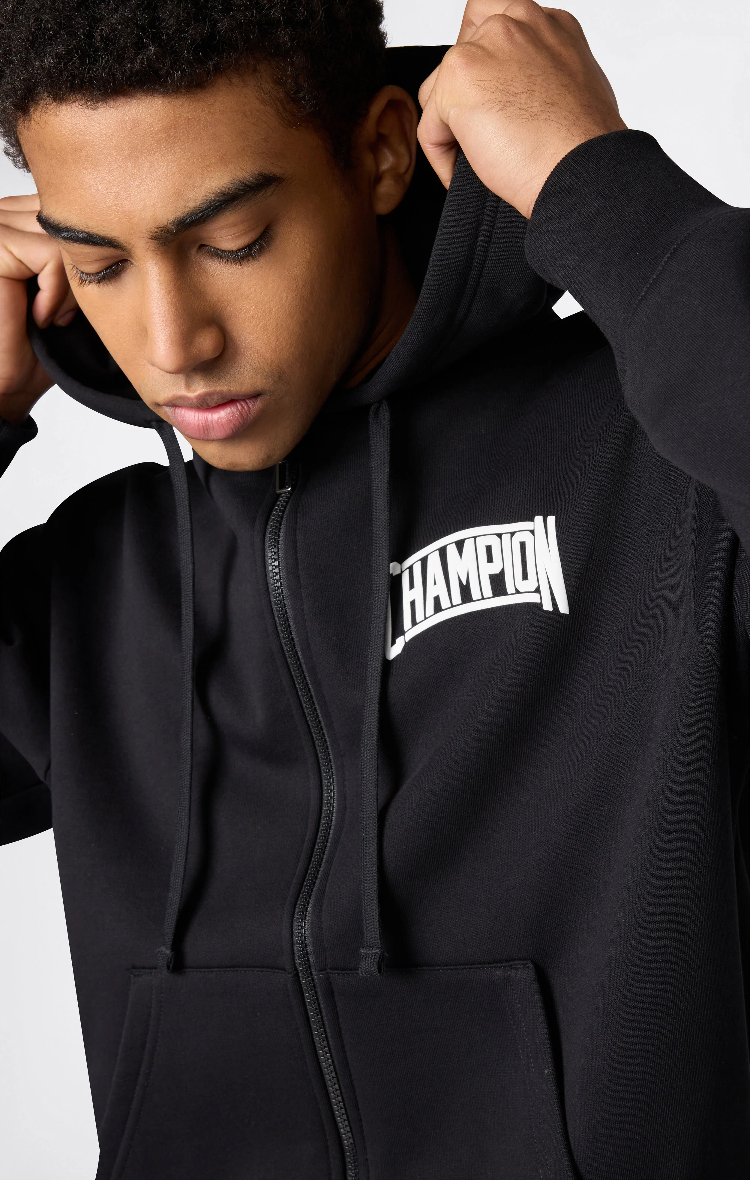 Men’s Hooded Full Zip Sweatshirt With Brushed Interior And Puff Print Logo - Image 3