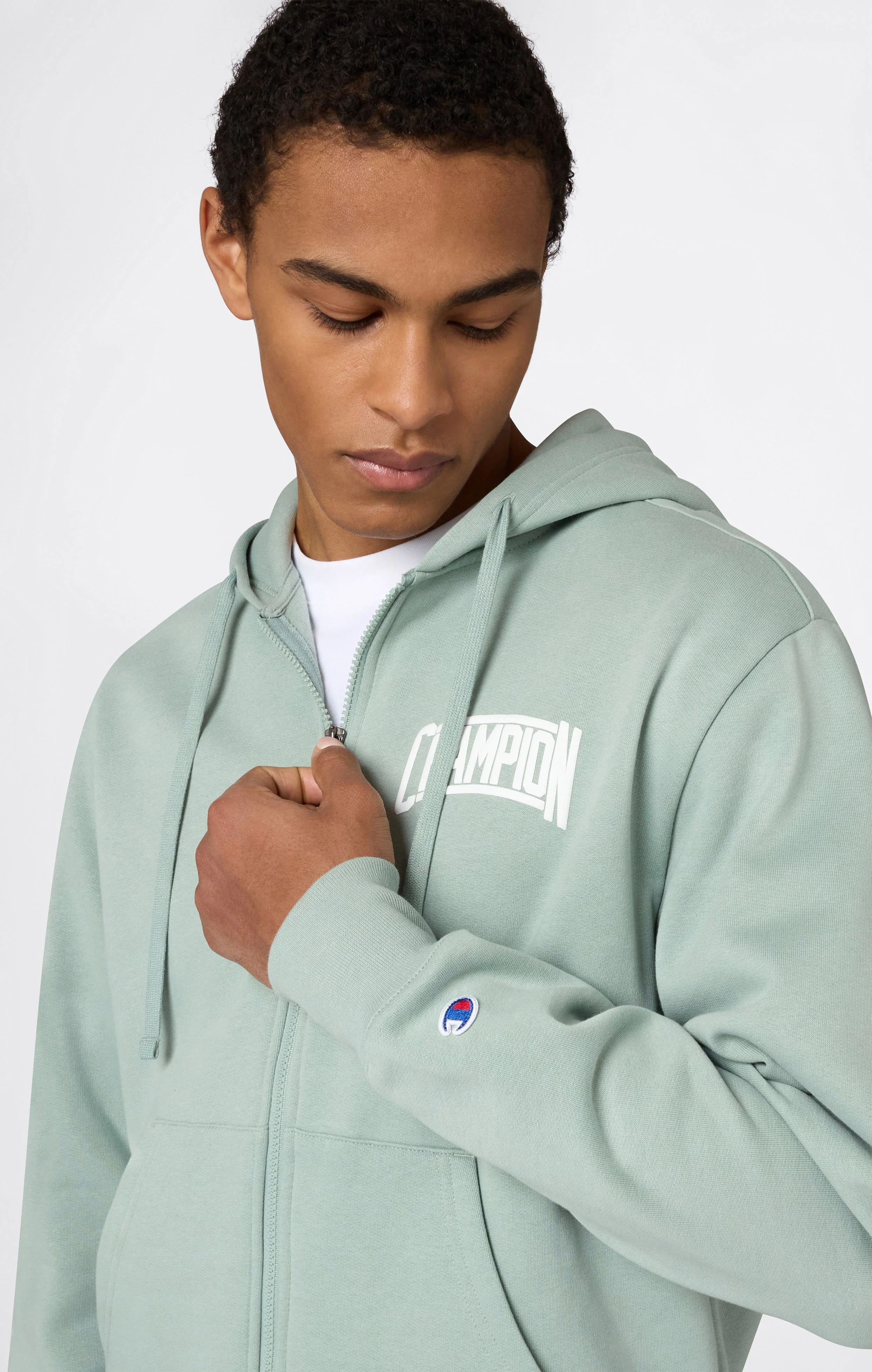 Men’s Hooded Full Zip Sweatshirt With Brushed Interior And Puff Print Logo - Image 2