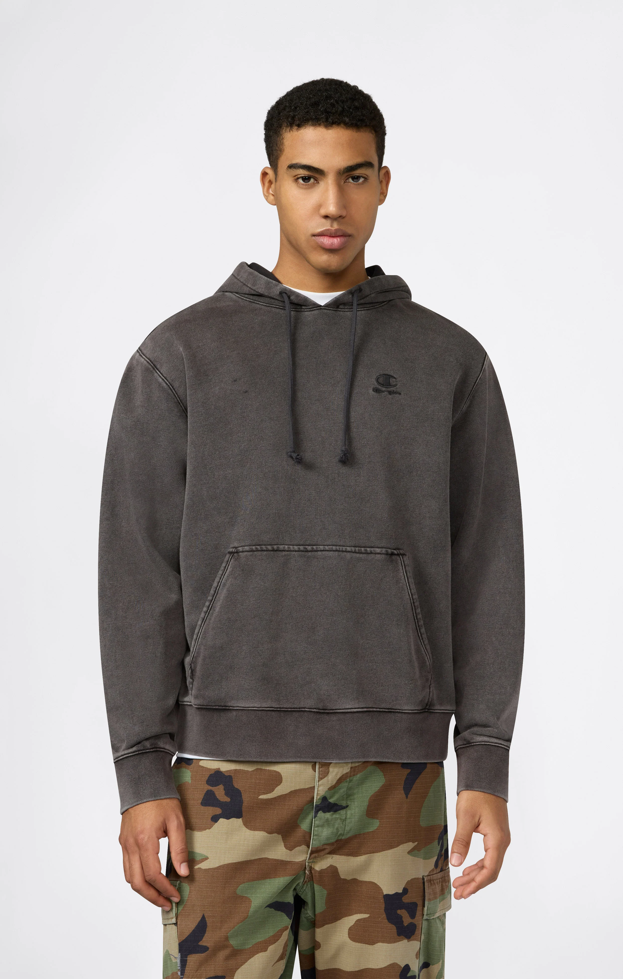 Men’s Hooded Sweatshirt with Embroidered Logo and Washed Effect Icons