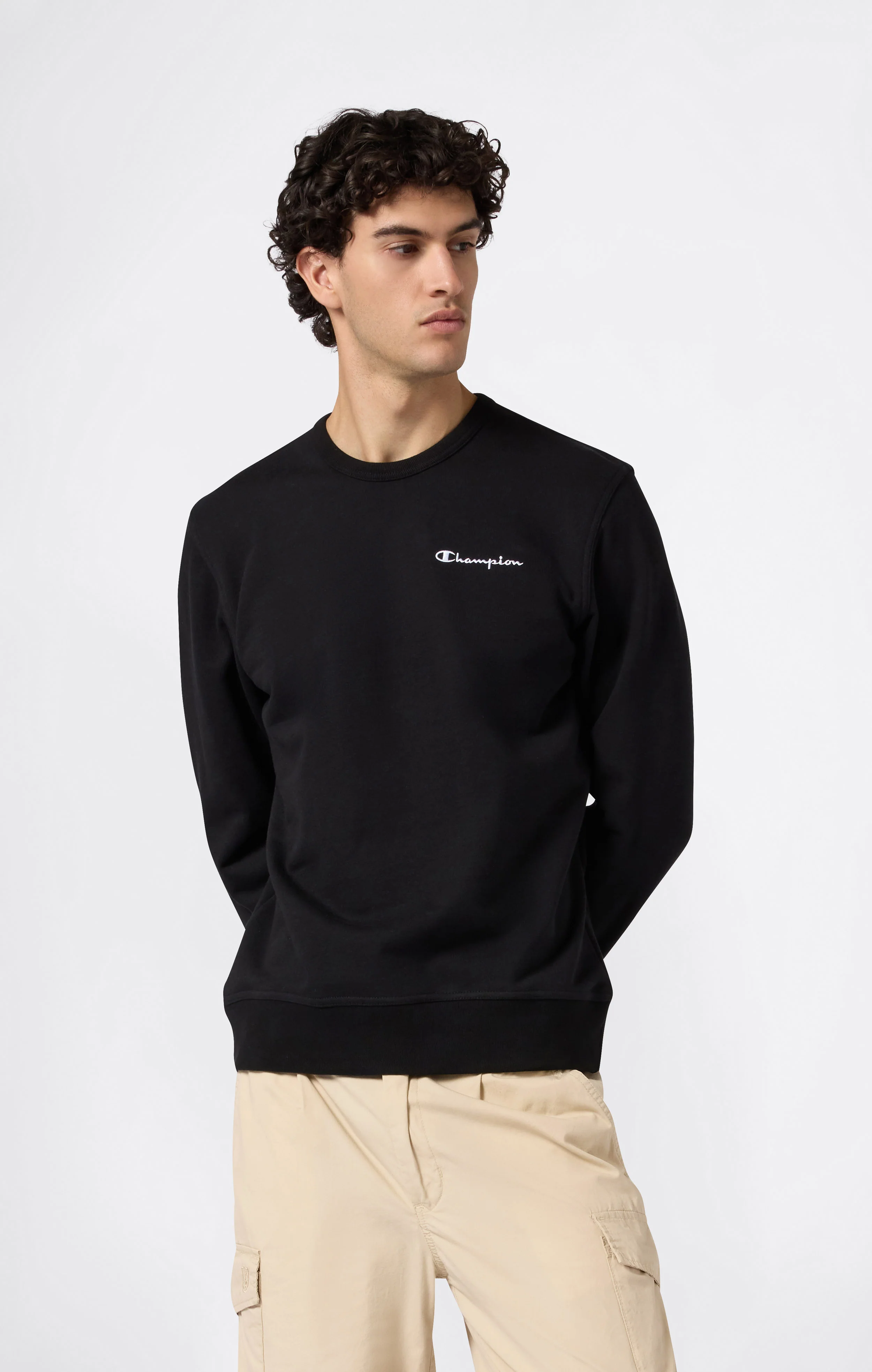 Men’s Lightweight Crewneck Sweatshirt with Embroidered Logo Icons