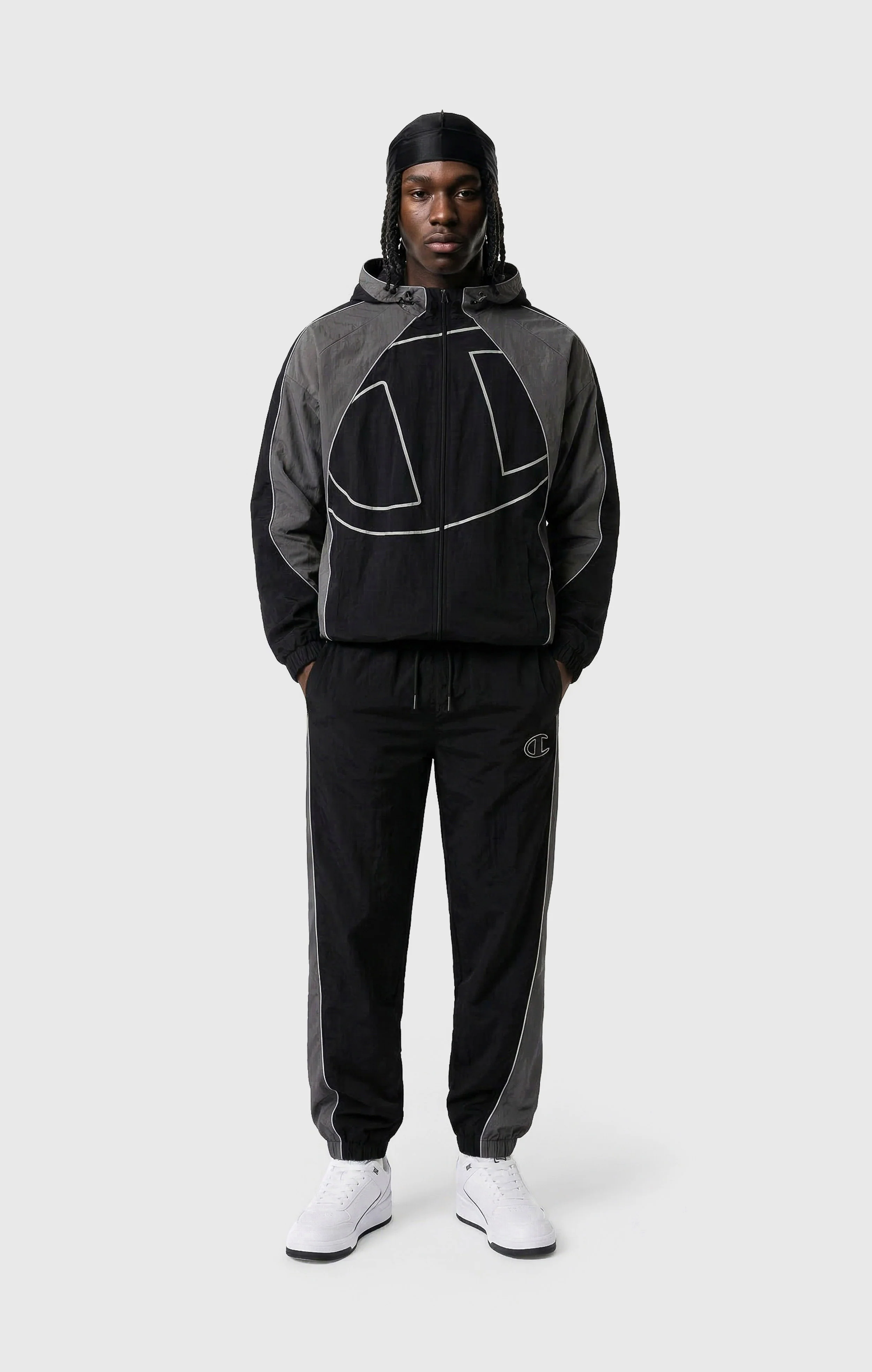 Men’s Woven Nylon Full-Zip Hooded Track Top Loose Fit - Image 3