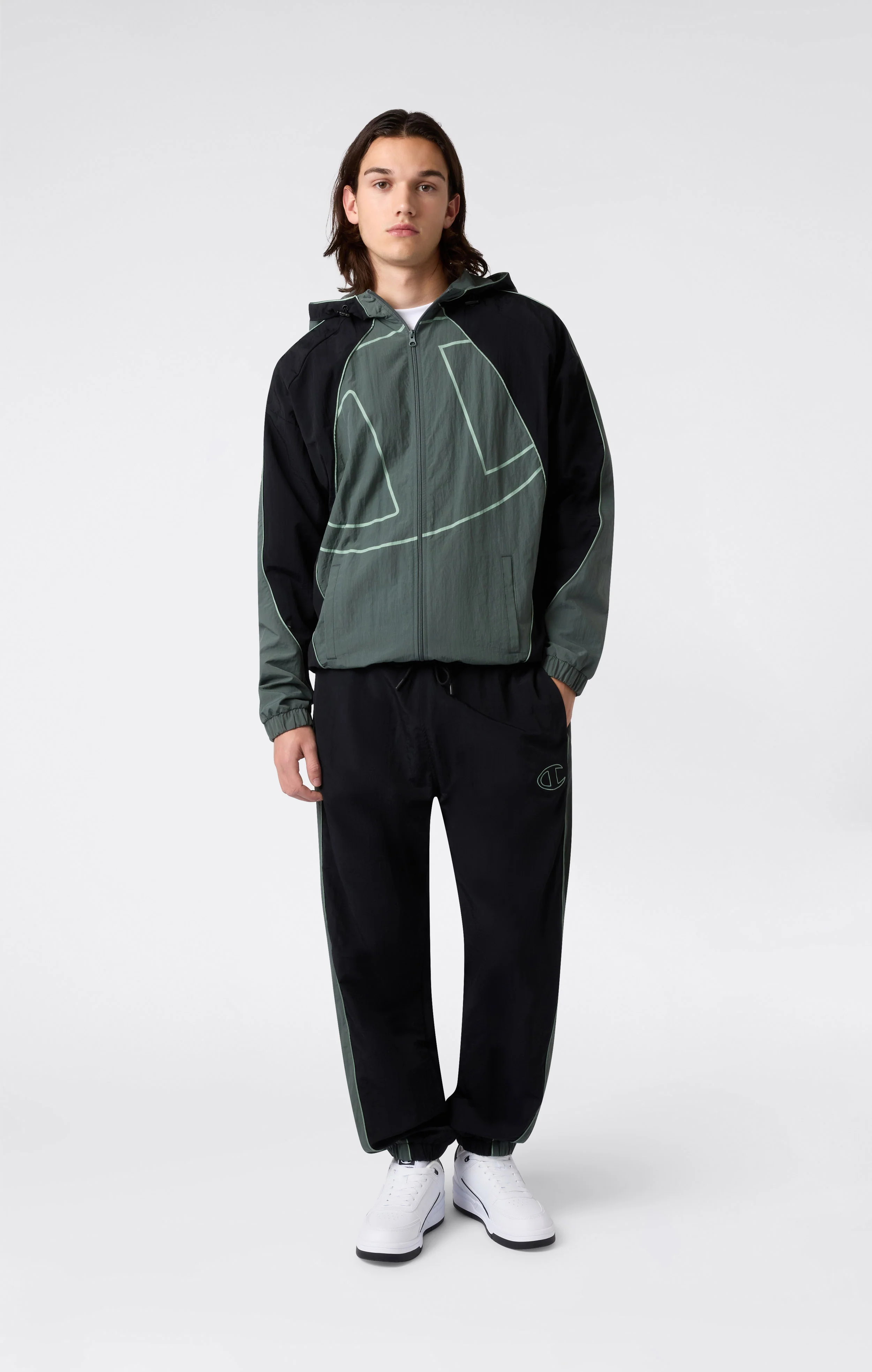 Men’s Woven Nylon Full-Zip Hooded Track Top Loose Fit - Image 4