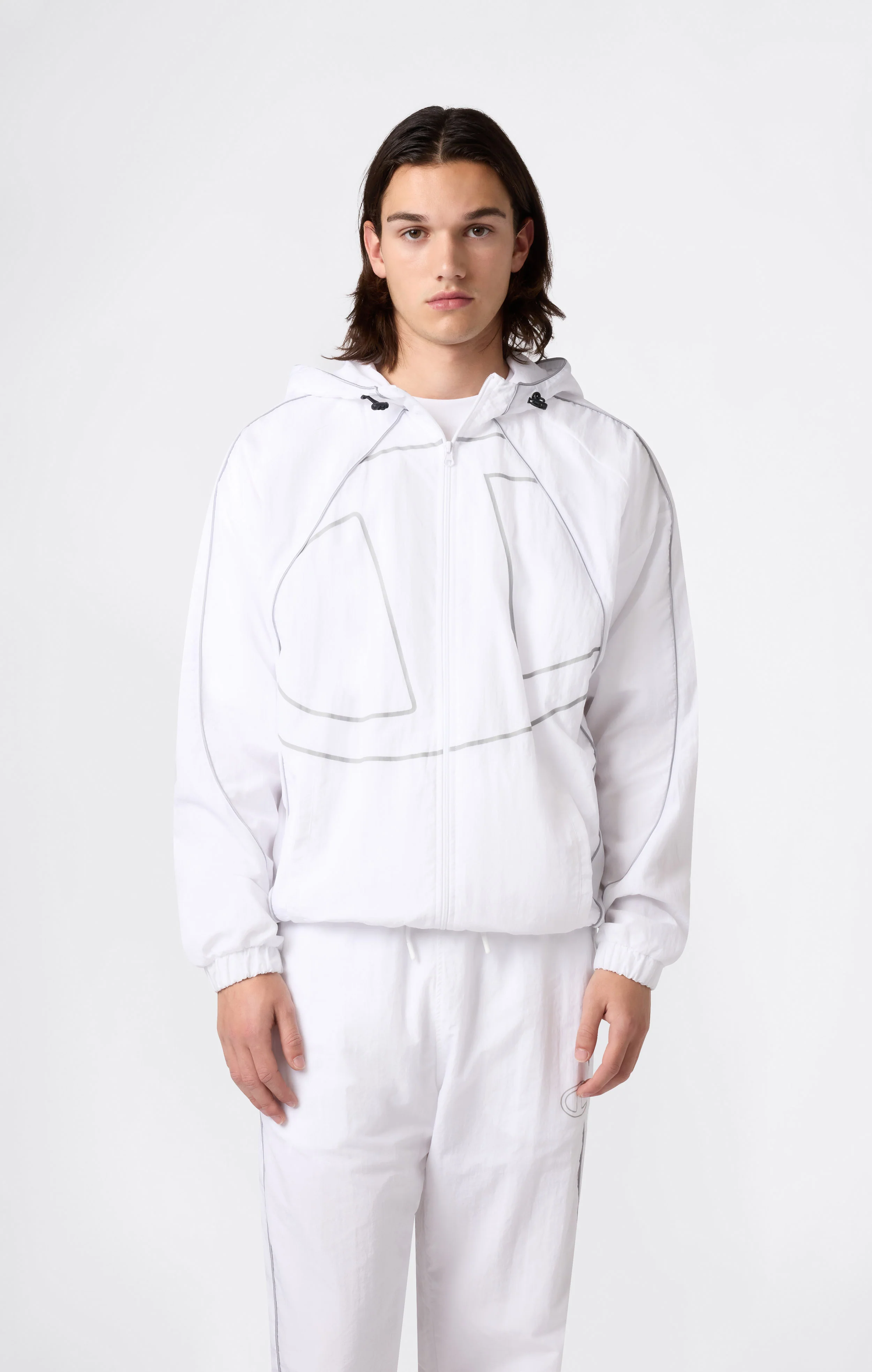 Men’s Woven Nylon Full-Zip Hooded Track Top Loose Fit