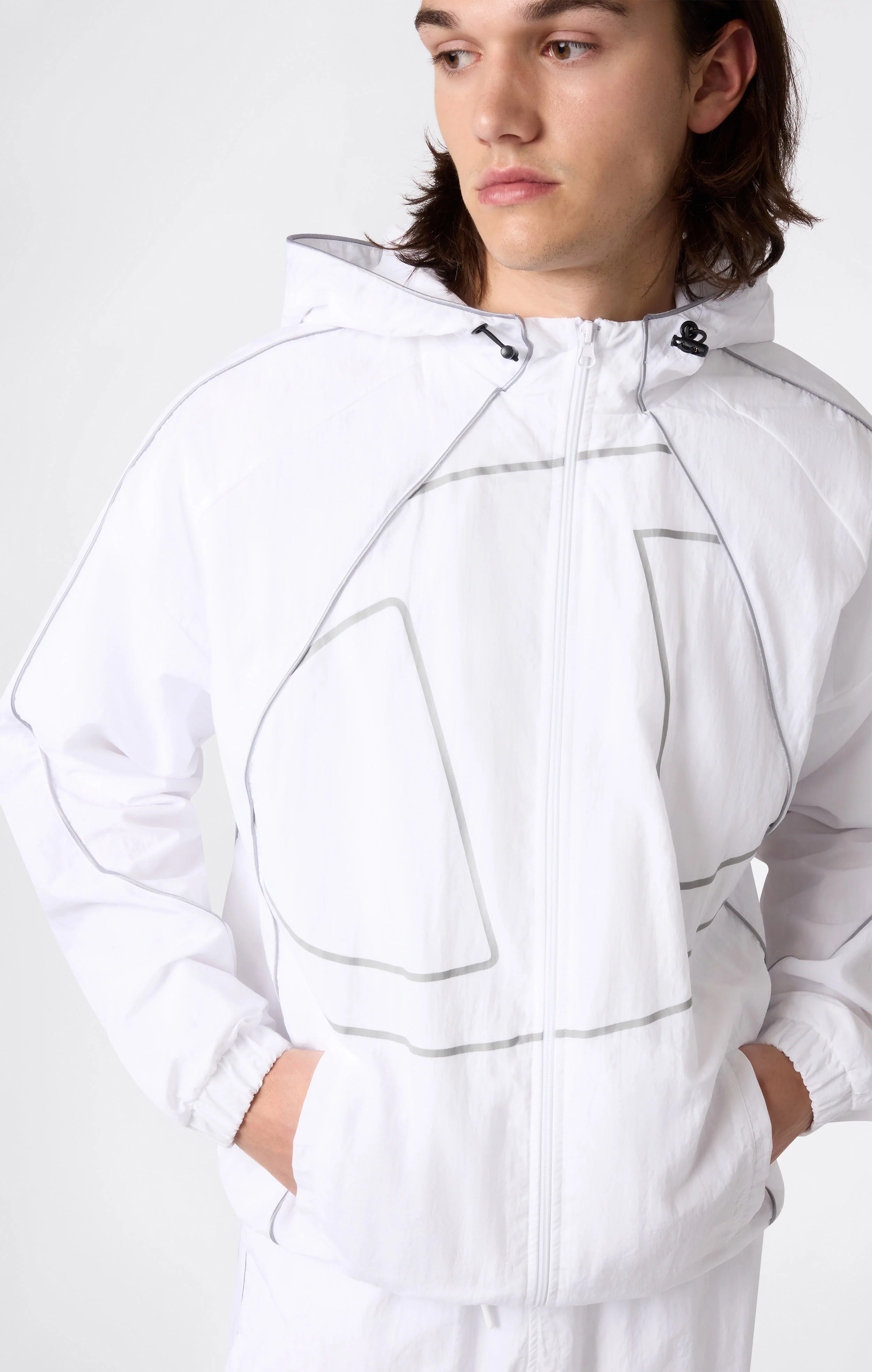 Men’s Woven Nylon Full-Zip Hooded Track Top Loose Fit - Image 2