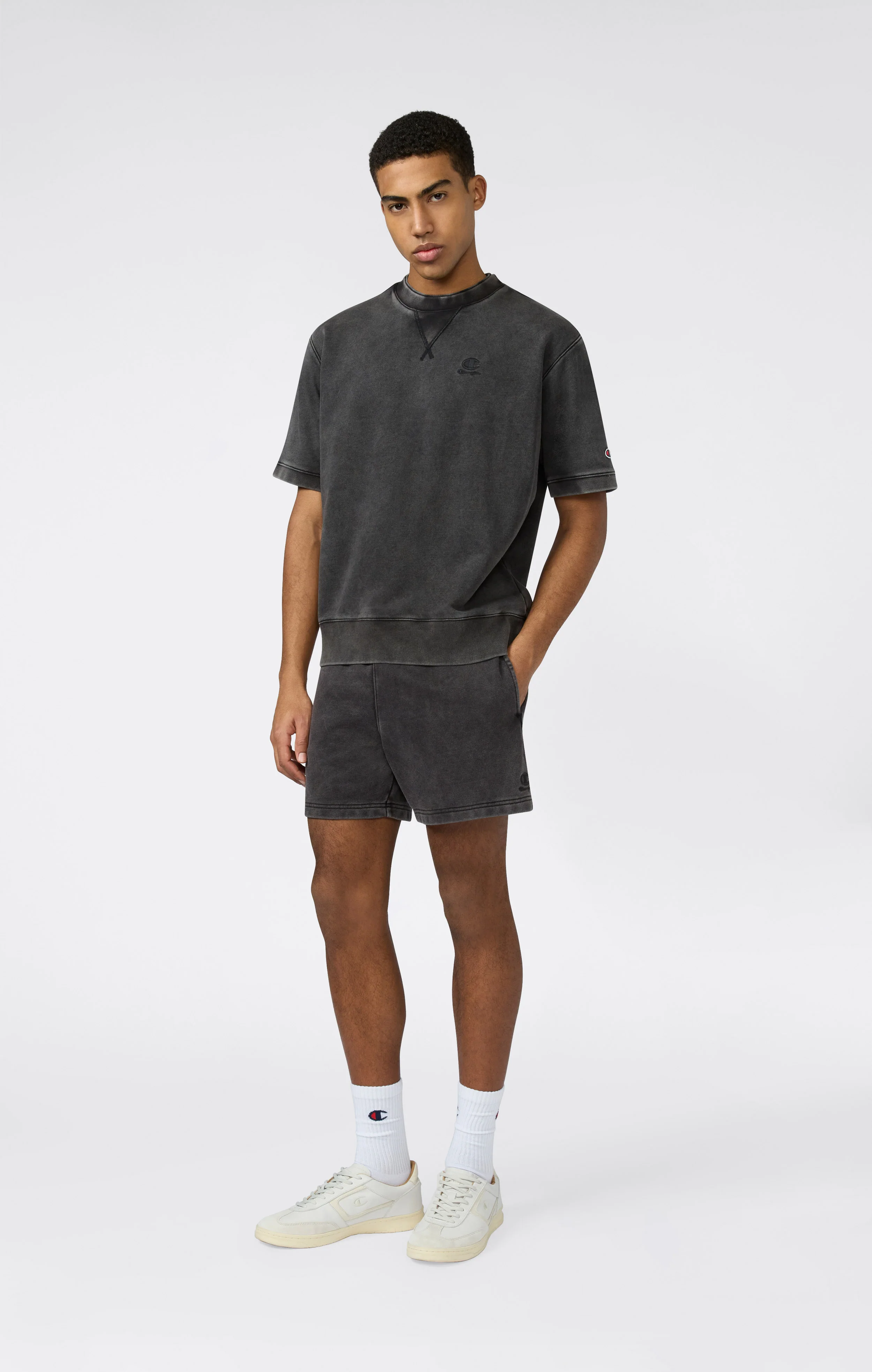 Men’s Washed Effect Short Sleeve Crewneck Sweatshirt Icons - Image 2
