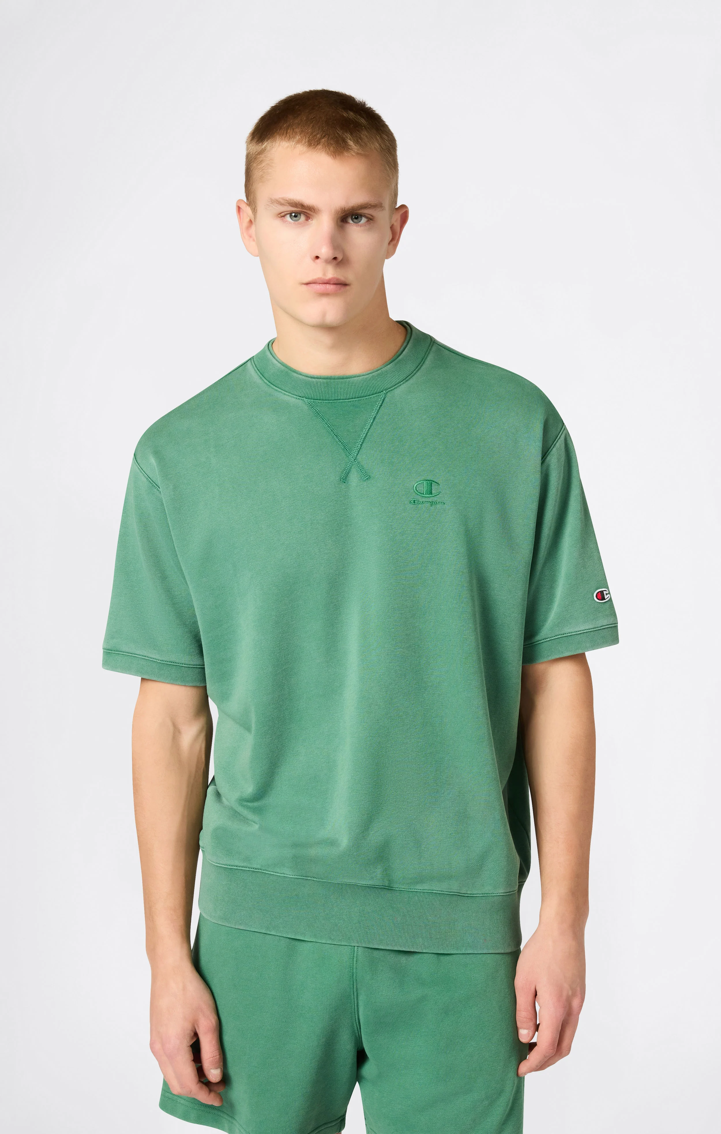 Men’s Washed Effect Short Sleeve Crewneck Sweatshirt Icons