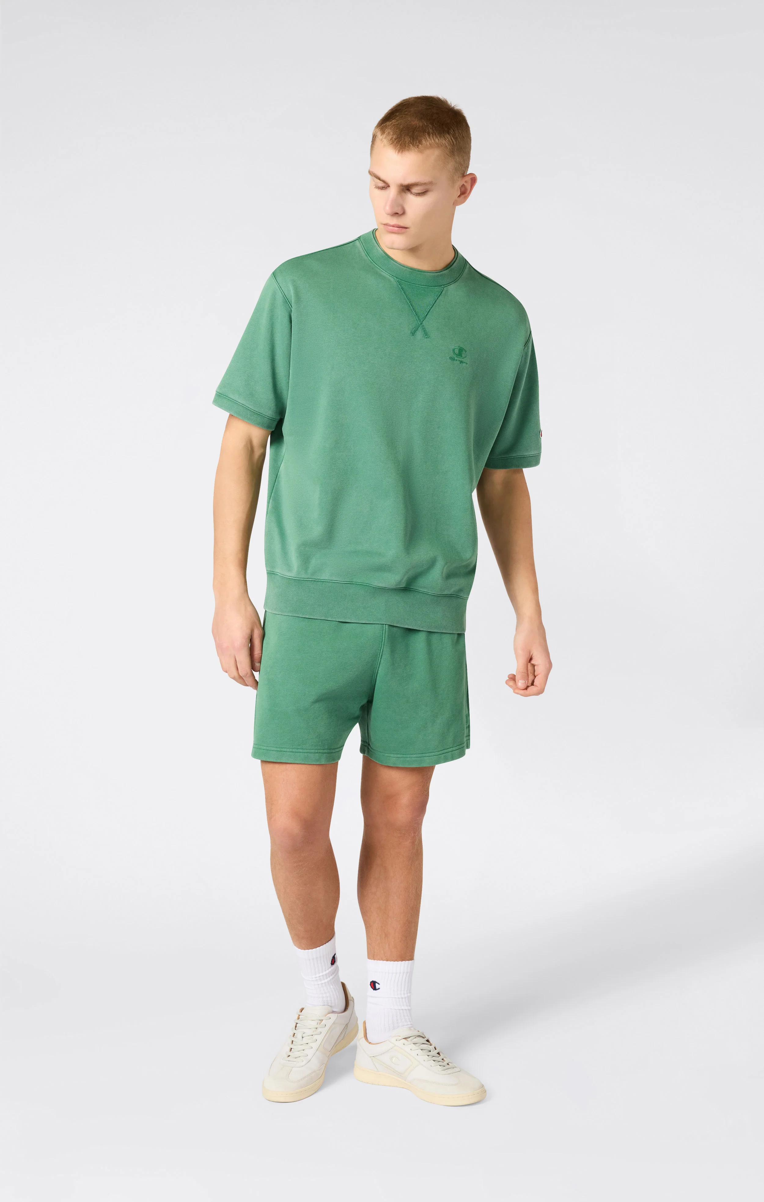 Men’s Washed Effect Short Sleeve Crewneck Sweatshirt Icons - Image 2