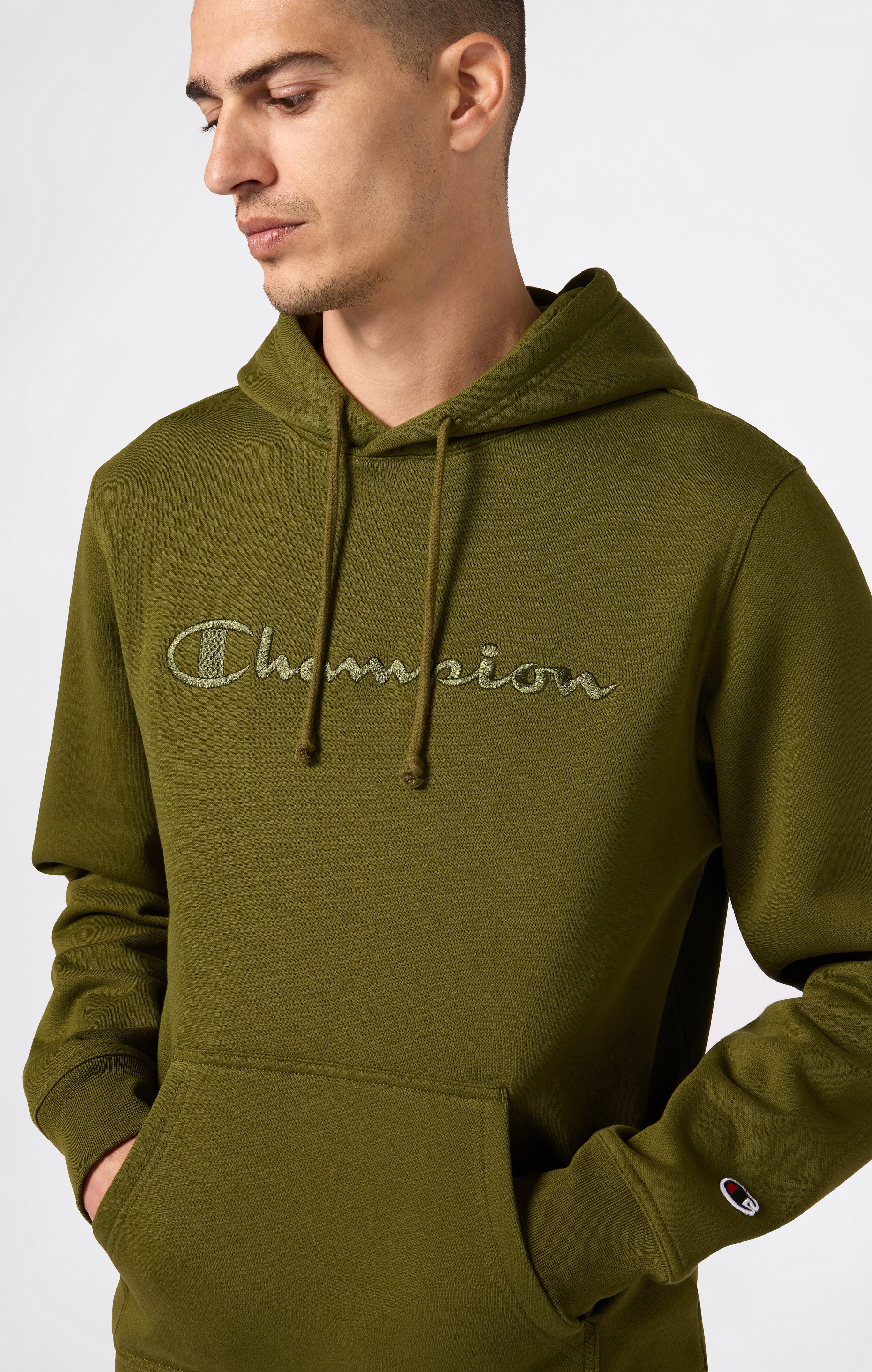 Men’s Fleece Hoodie with Big Embroidered Logo Icons - Image 2