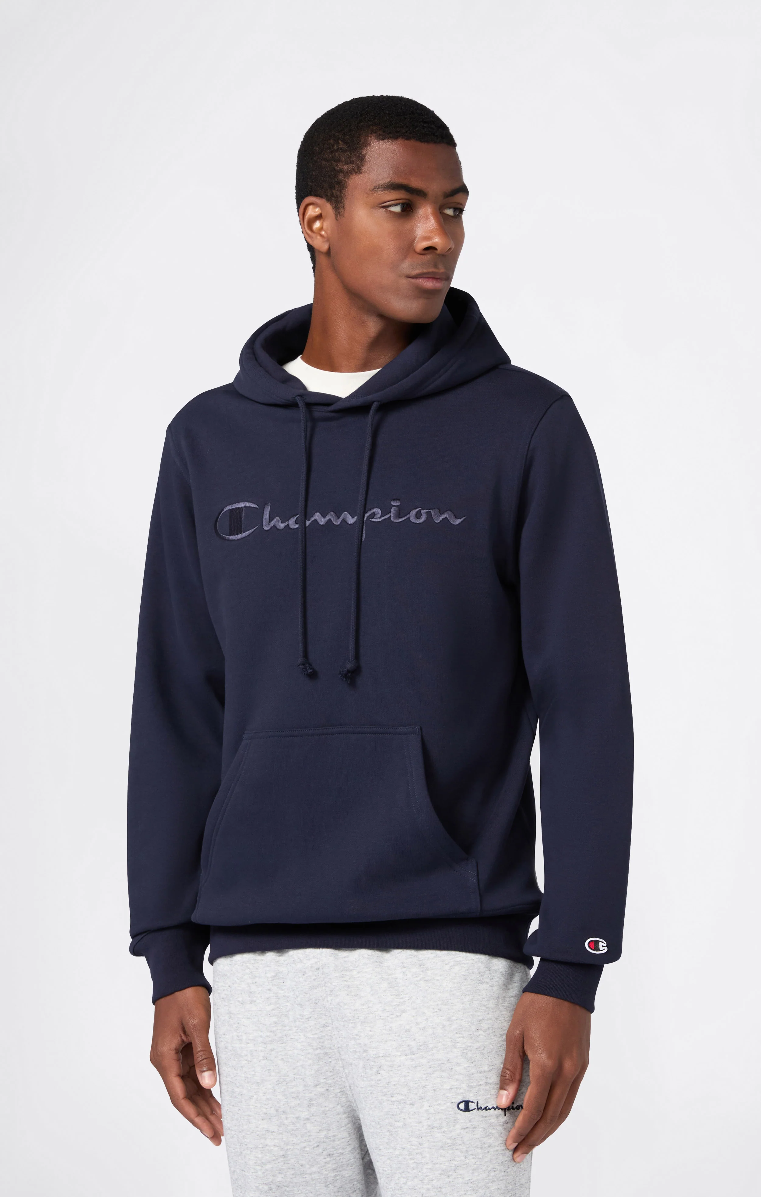 Men’s Fleece Hoodie with Big Embroidered Logo Icons - Image 2