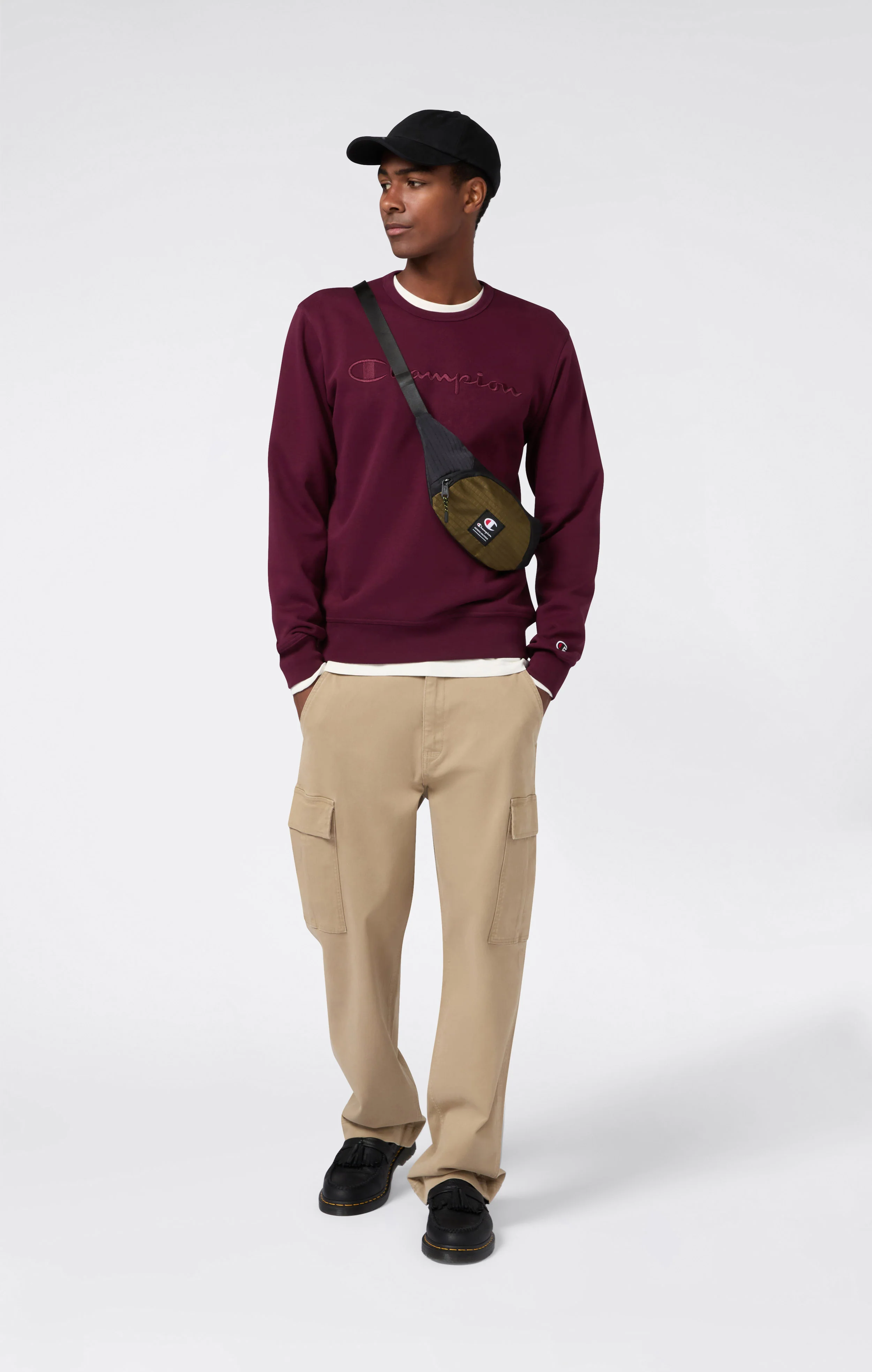 Men’s Fleece Crewneck Sweatshirt with Big Embroidered Logo Icons - Image 2