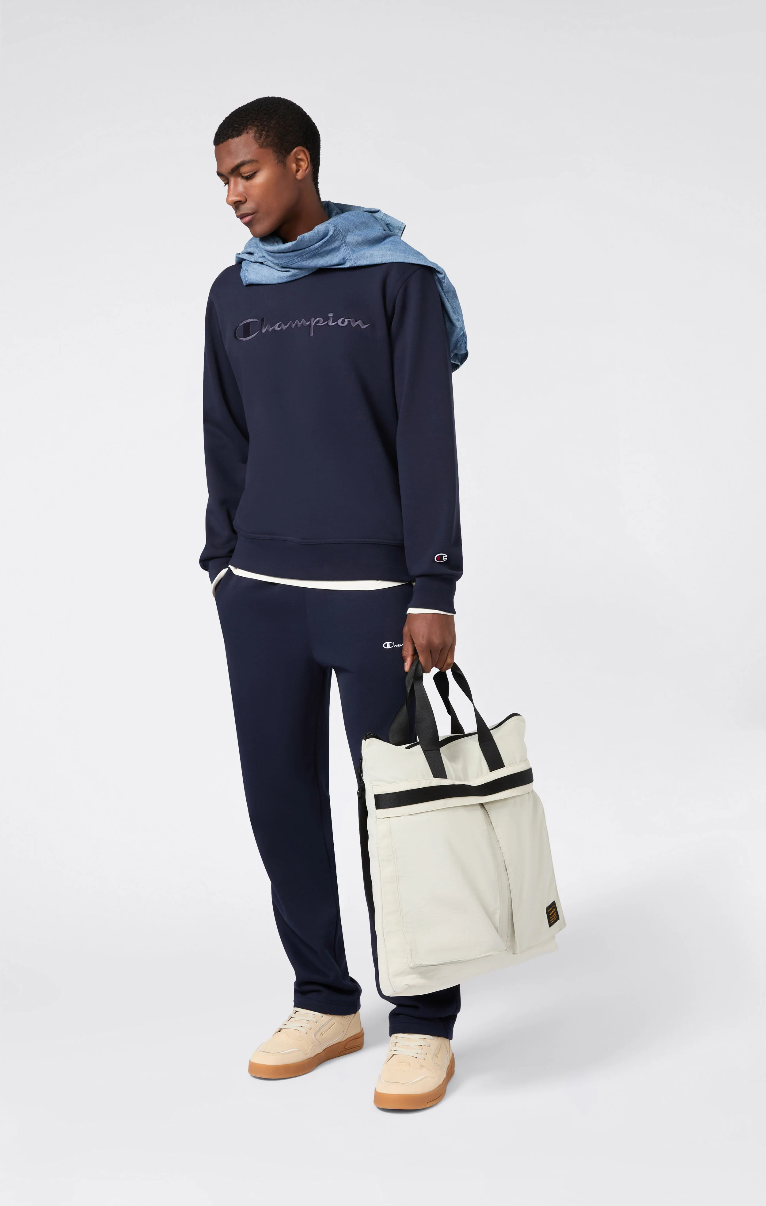 Men’s Fleece Crewneck Sweatshirt with Big Embroidered Logo Icons - Image 2