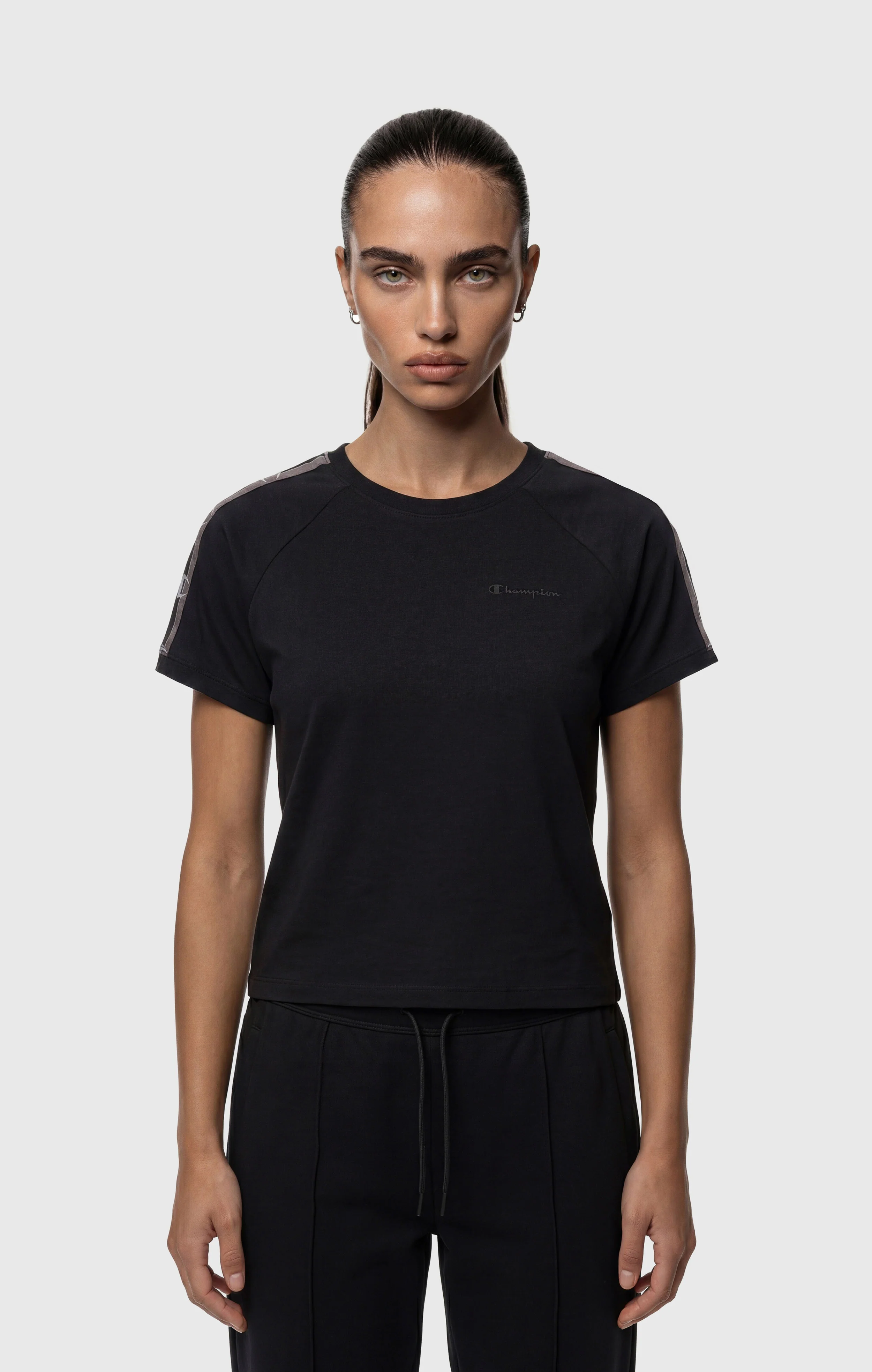 Women’s Crewneck Stretch Jersey T-Shirt with Logo Tape