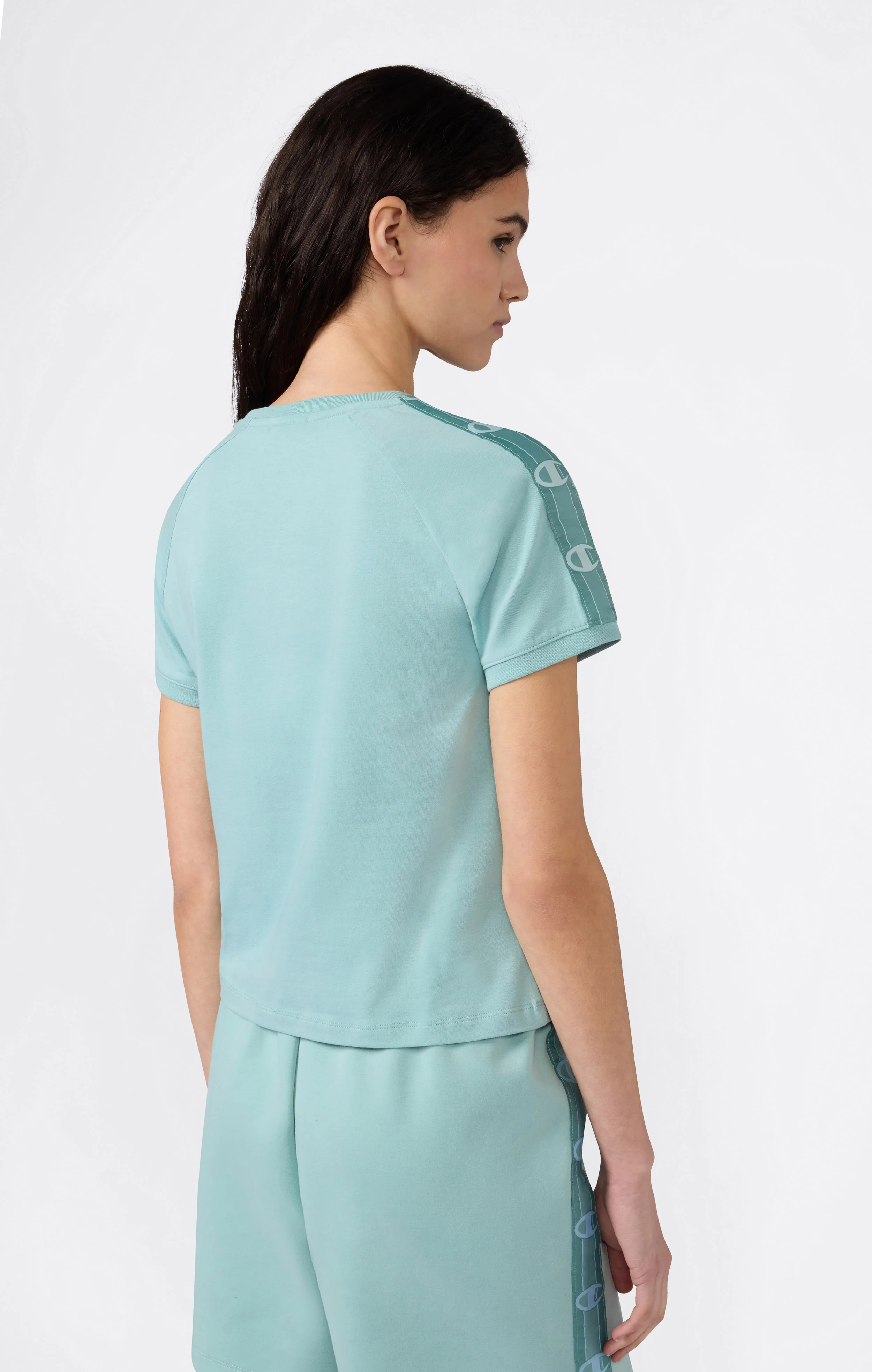 Women’s Crewneck Stretch Jersey T-Shirt with Logo Tape - Image 2