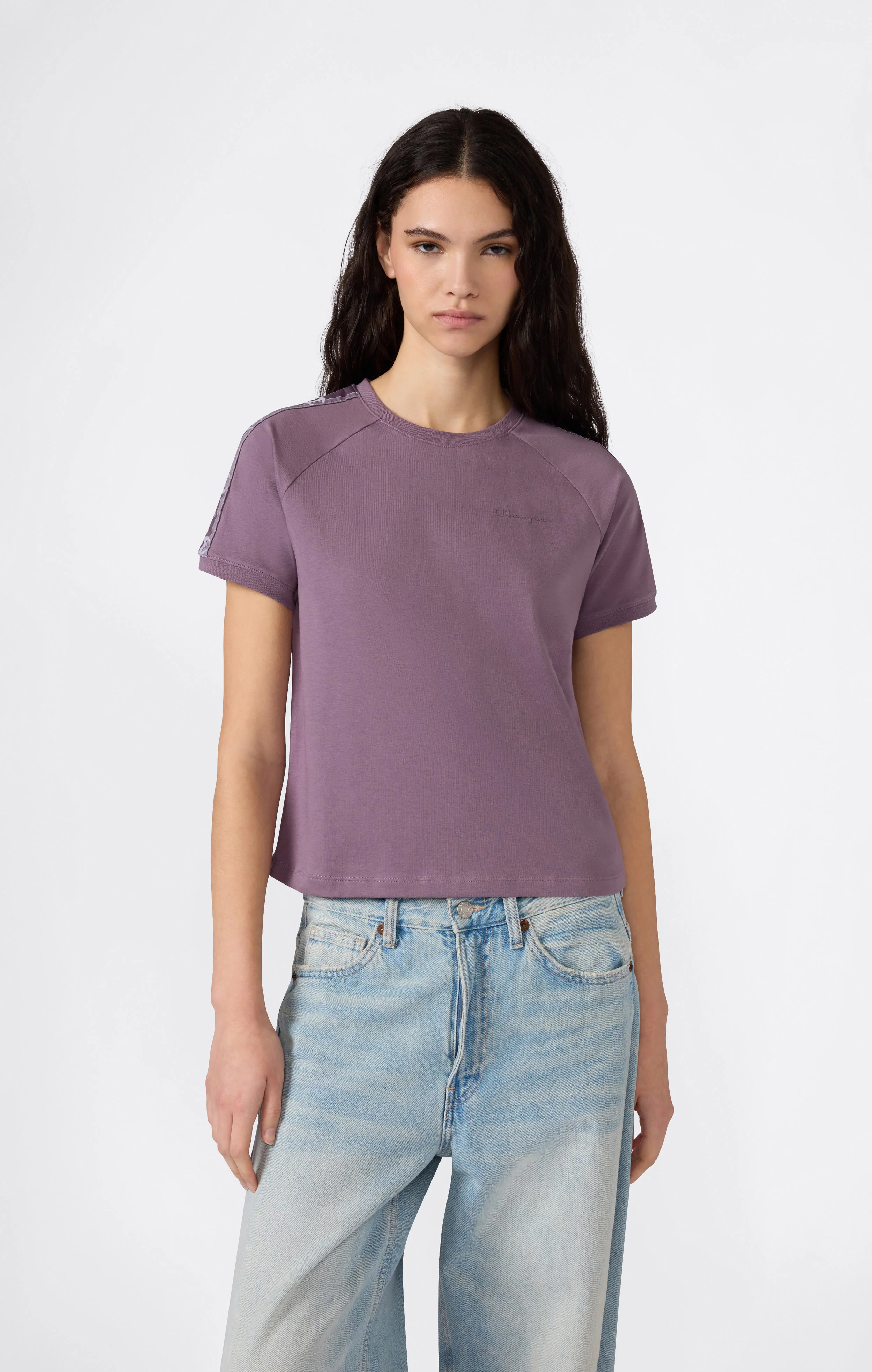 Women’s Crewneck Stretch Jersey T-Shirt with Logo Tape