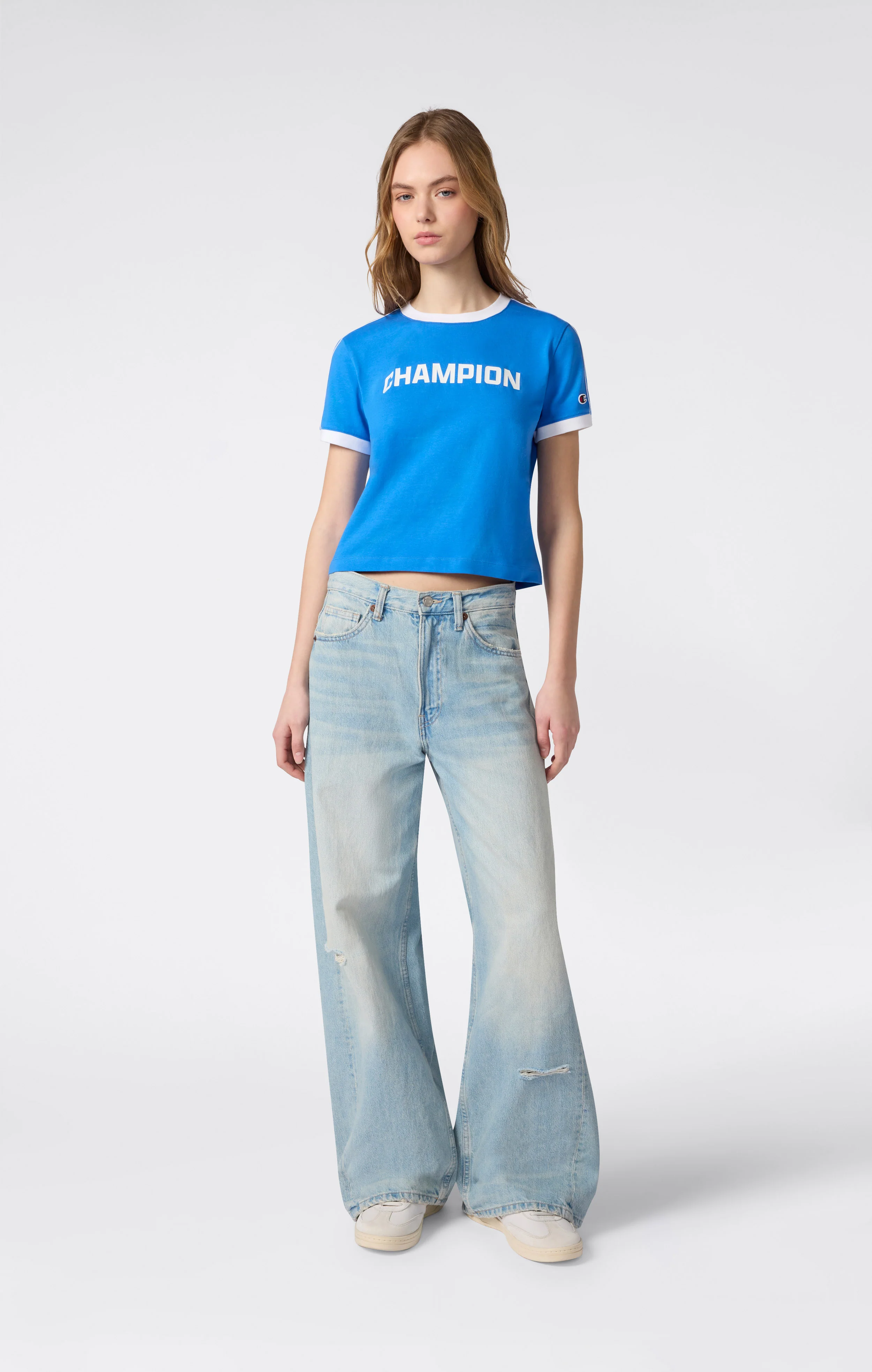Women’s Crewneck T-Shirt with Contrast Logo - Image 2