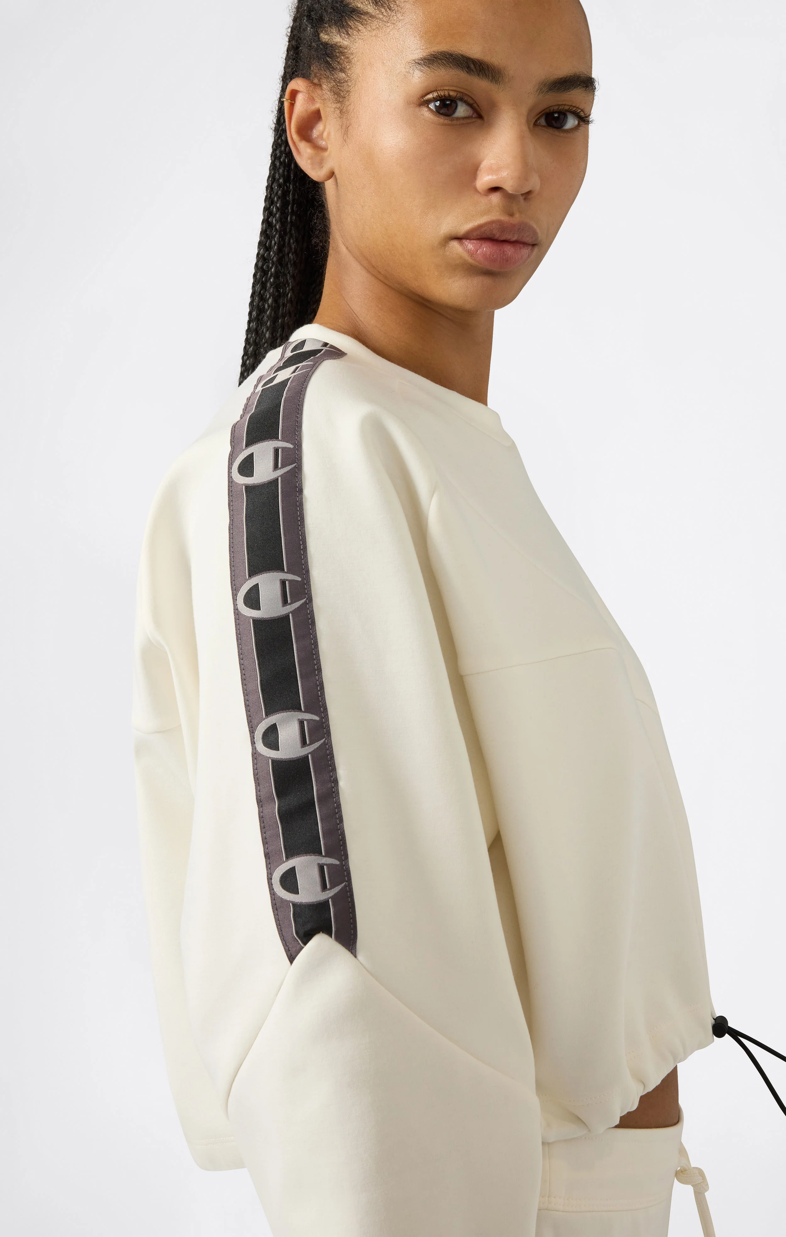 Women’s Cropped Interlock Crewneck Sweatshirt with Tape Logo - Image 4