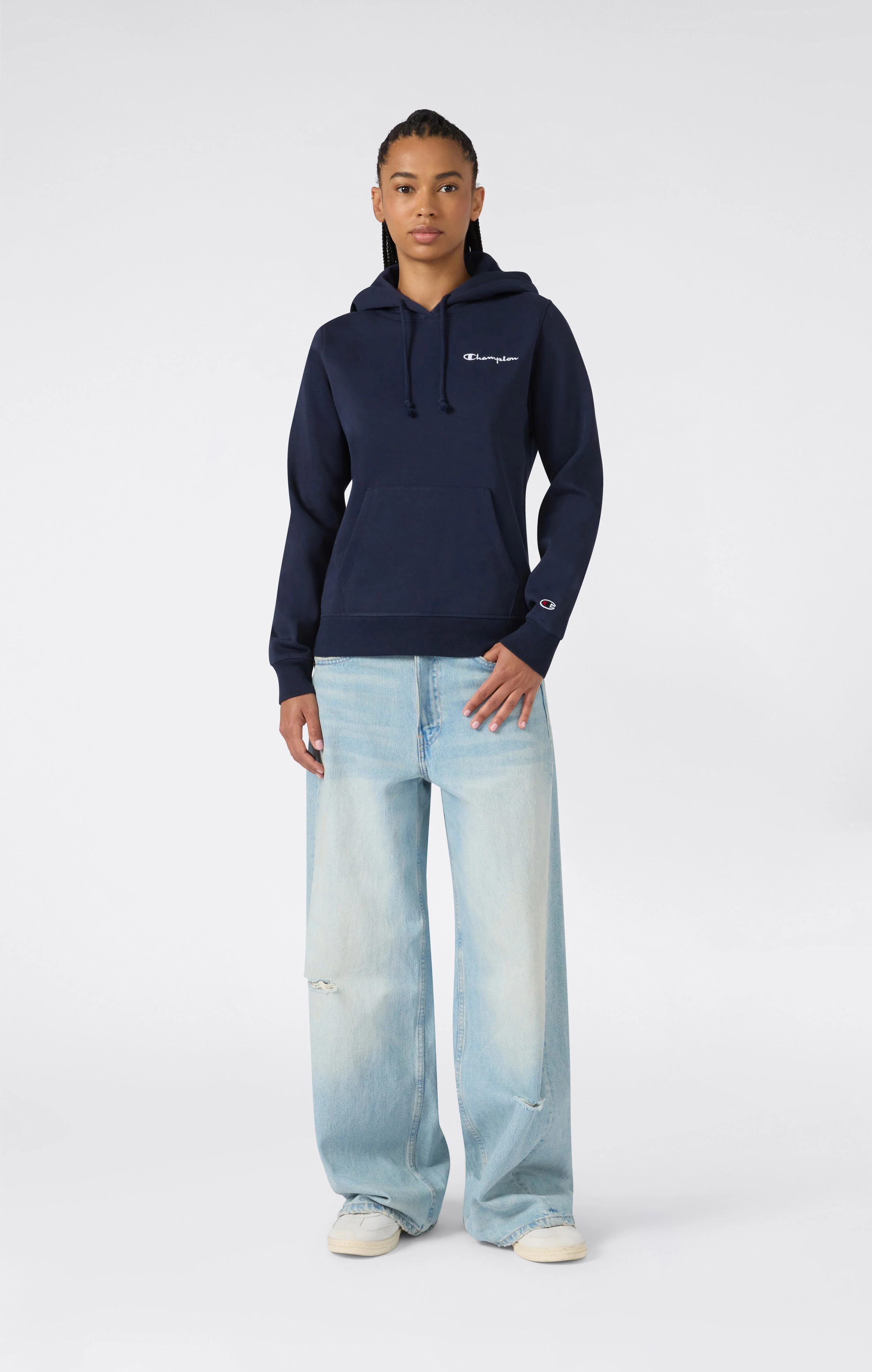 Women’s Fleece Hoodie with Small Embroidered Logo Icons - Image 2