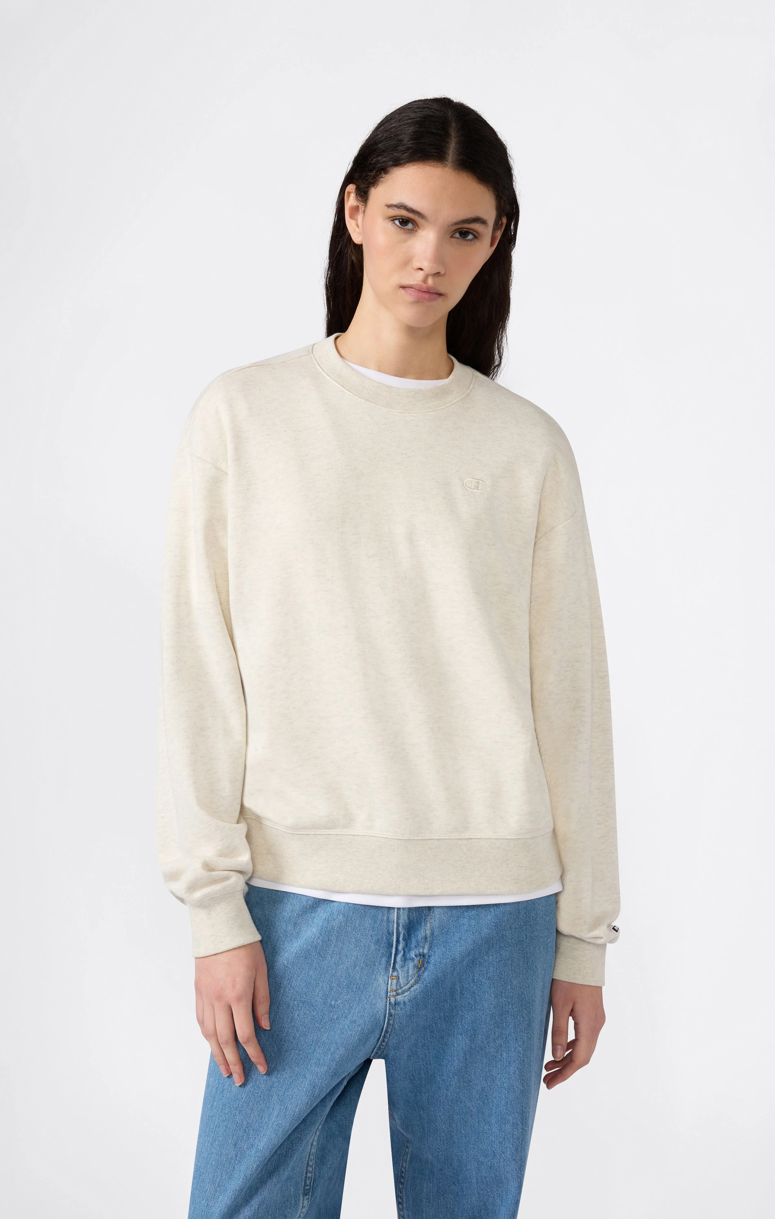 Women’s Lightweight Crewneck Sweatshirt with Tonal Embroidered “C” Logo Icons
