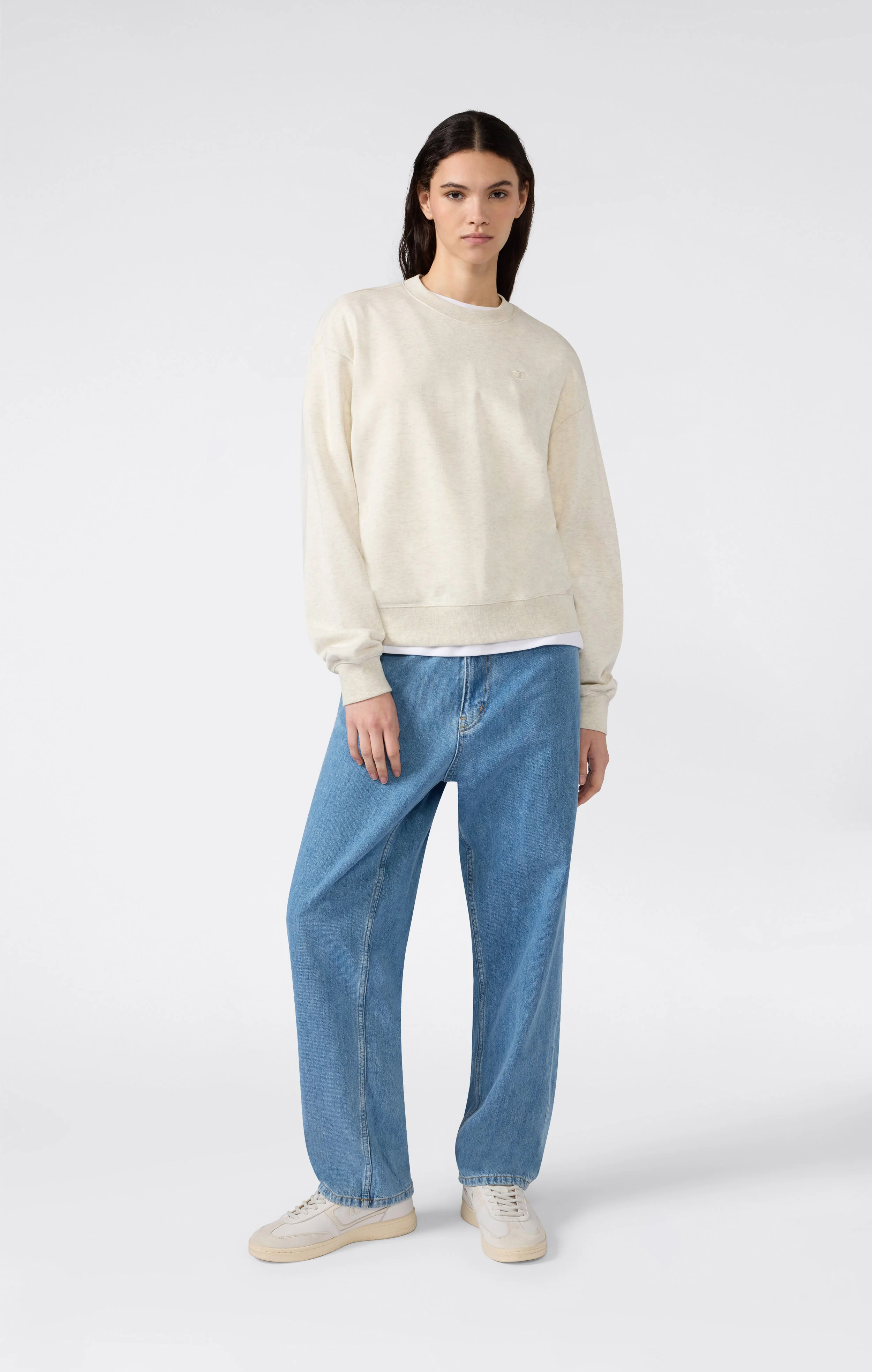 Women’s Lightweight Crewneck Sweatshirt with Tonal Embroidered “C” Logo Icons - Image 4