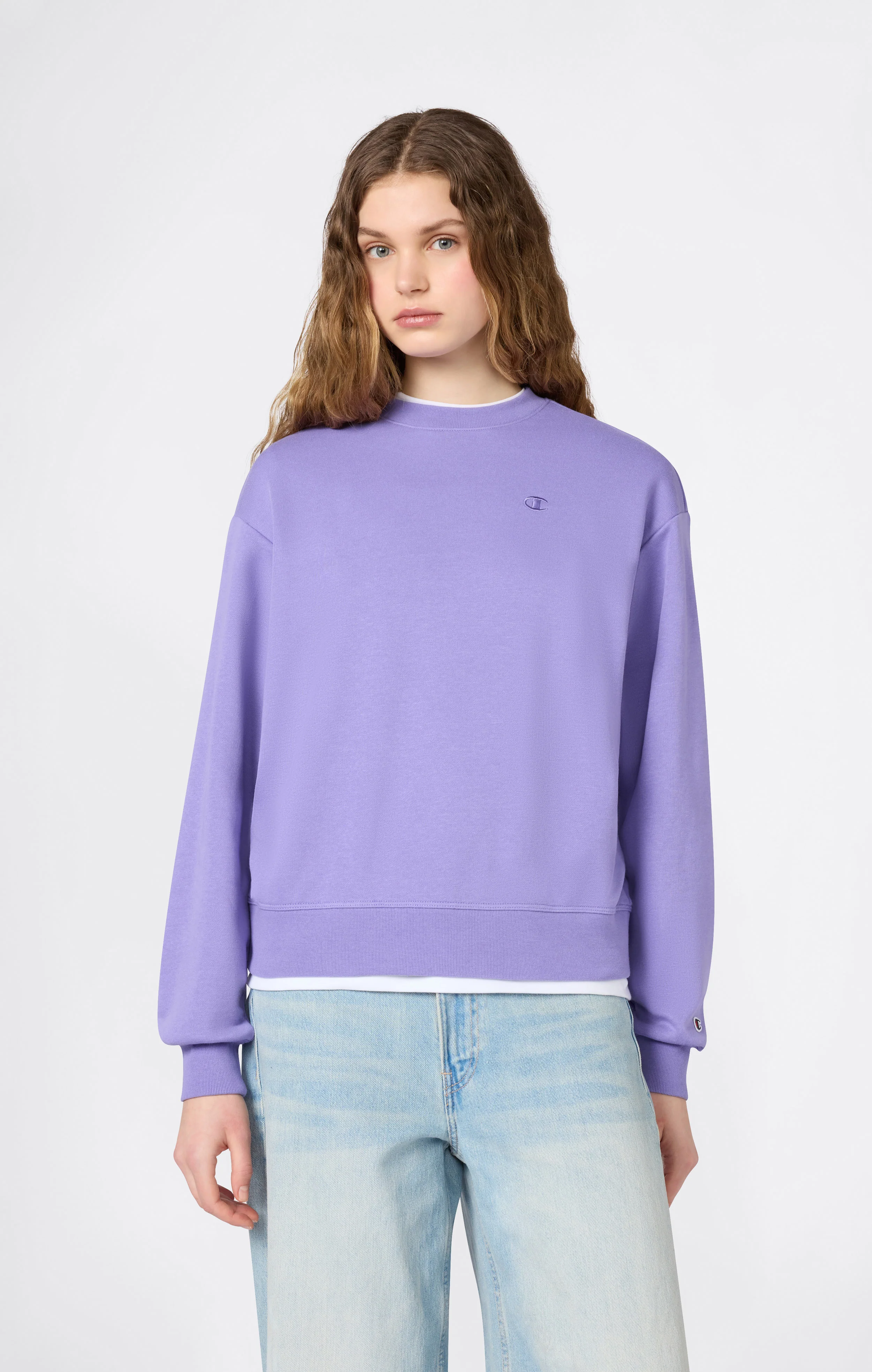 Women’s Lightweight Crewneck Sweatshirt with Tonal Embroidered “C” Logo Icons