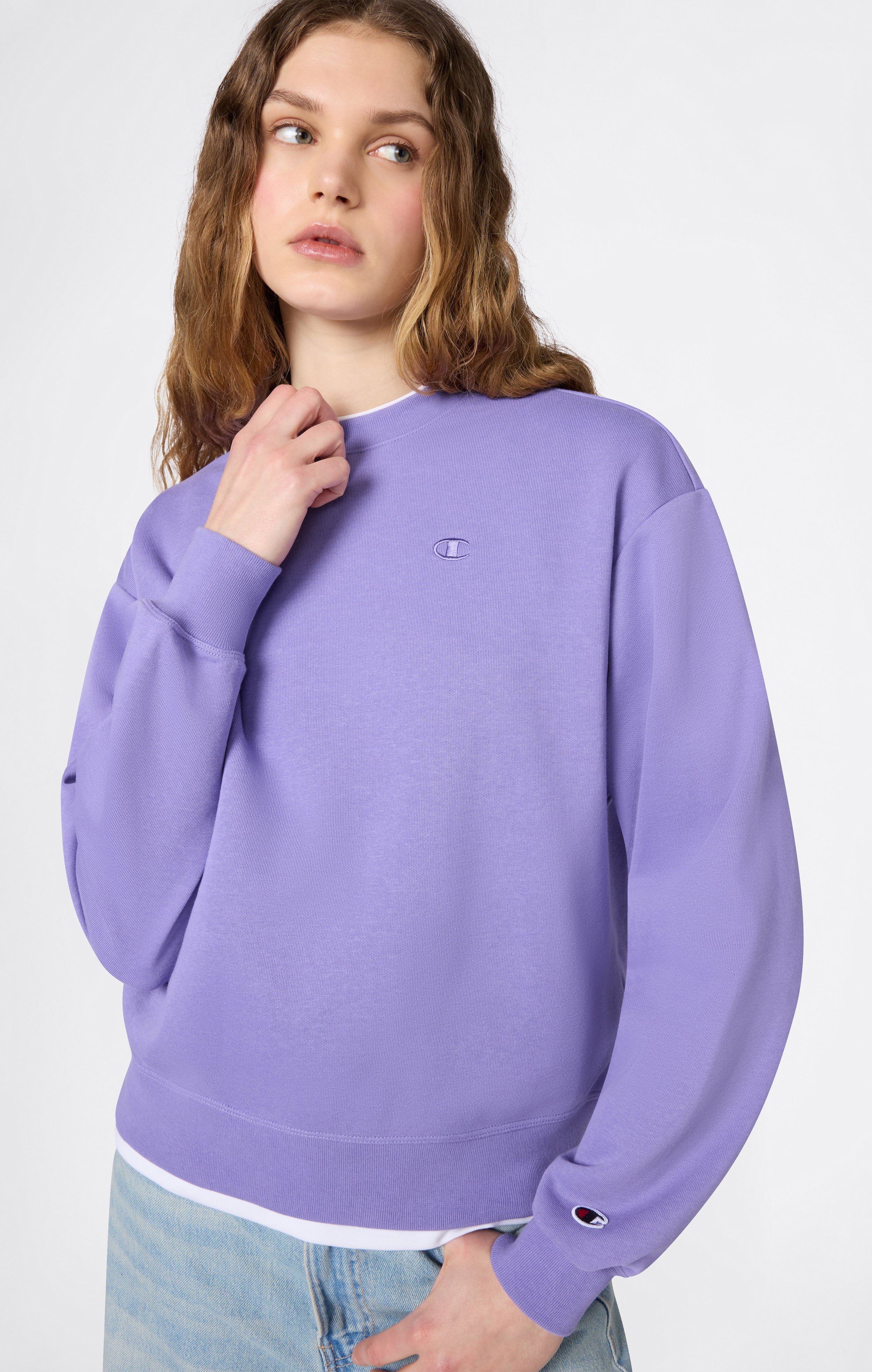 Women’s Lightweight Crewneck Sweatshirt with Tonal Embroidered “C” Logo Icons - Image 3