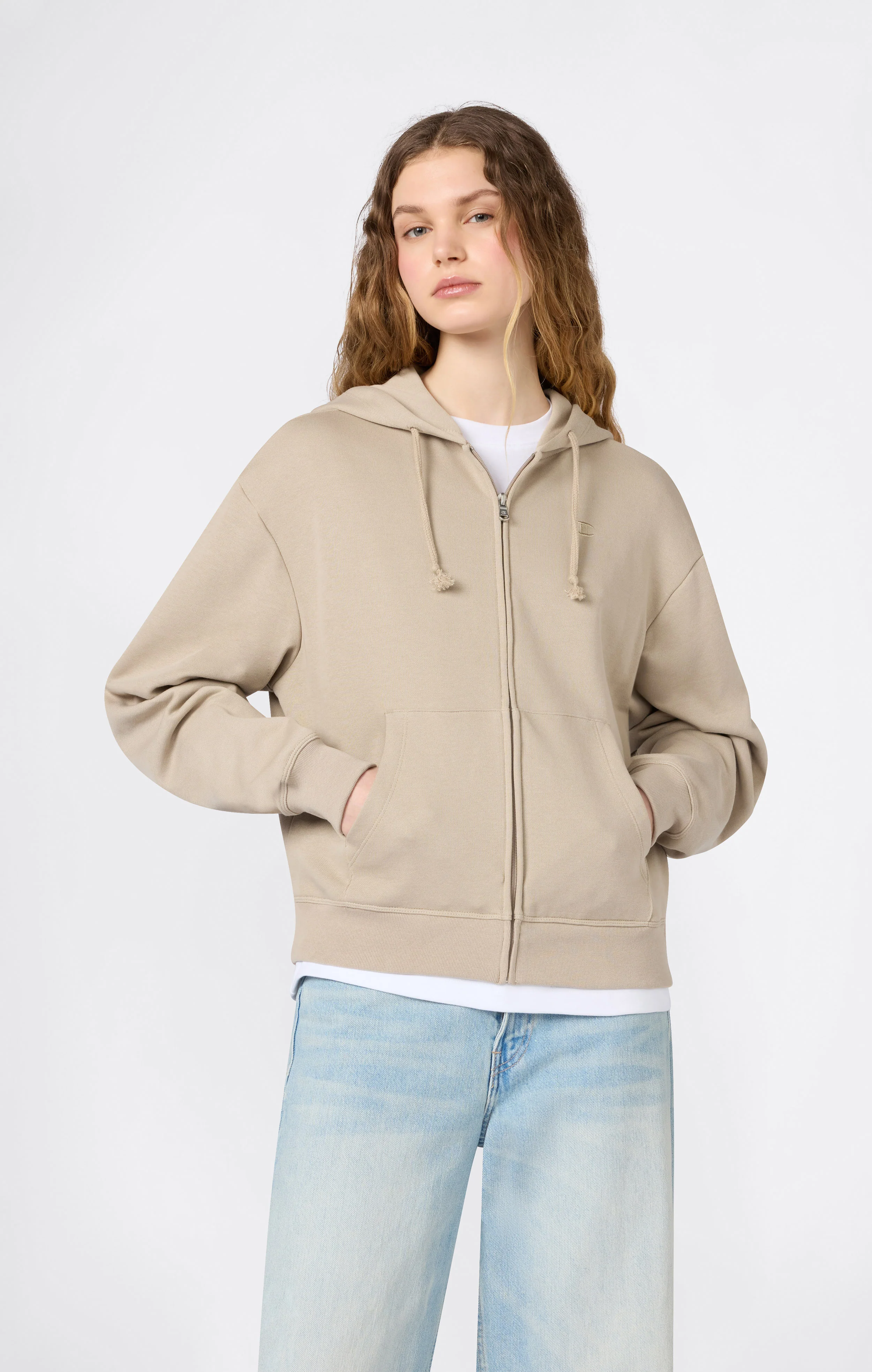 Women’s Lightweight Full Zip Hooded Sweatshirt with Tonal Embroidered “C” Logo Icons