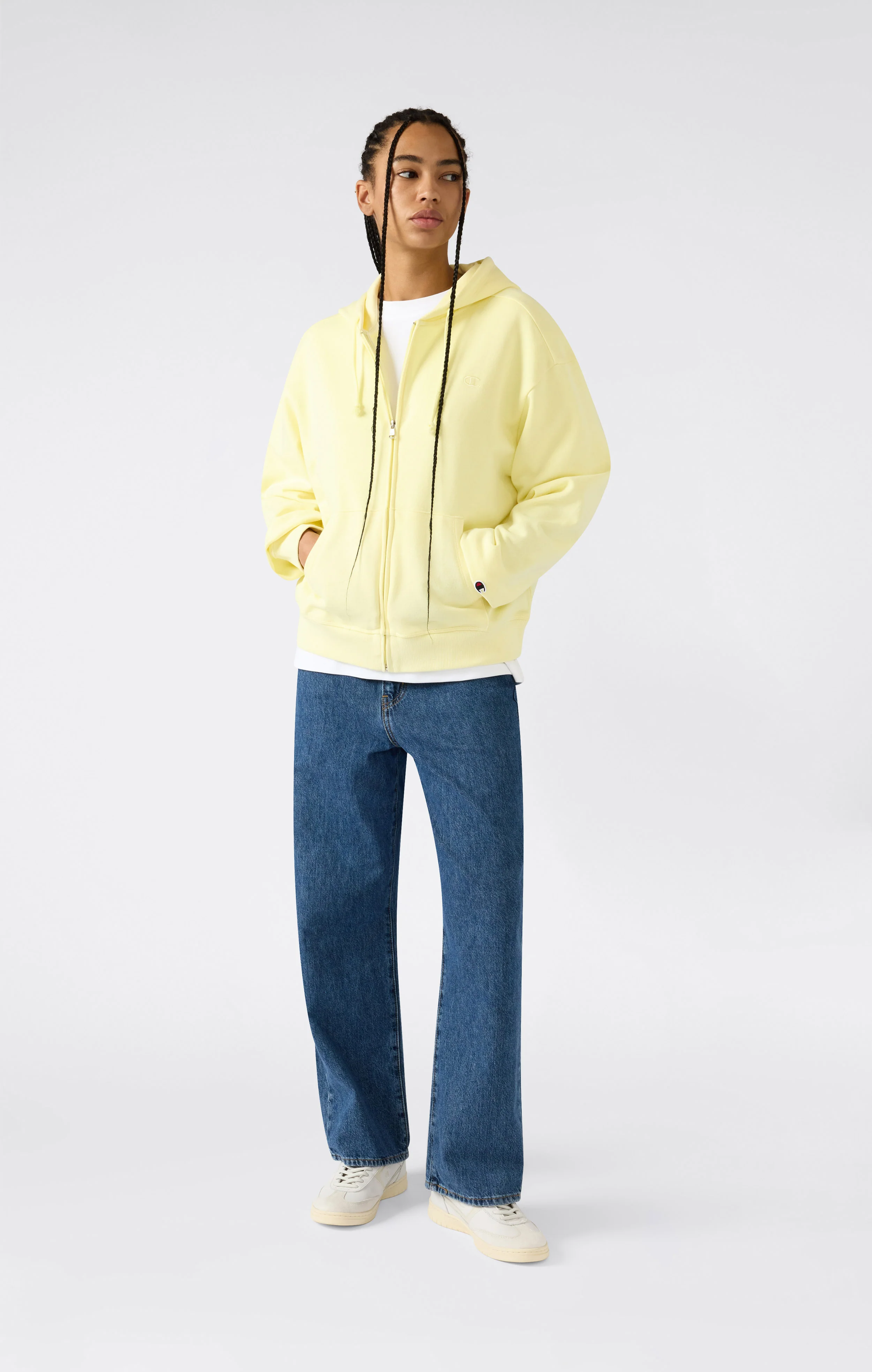 Women’s Lightweight Full Zip Hooded Sweatshirt with Tonal Embroidered “C” Logo Icons - Image 4