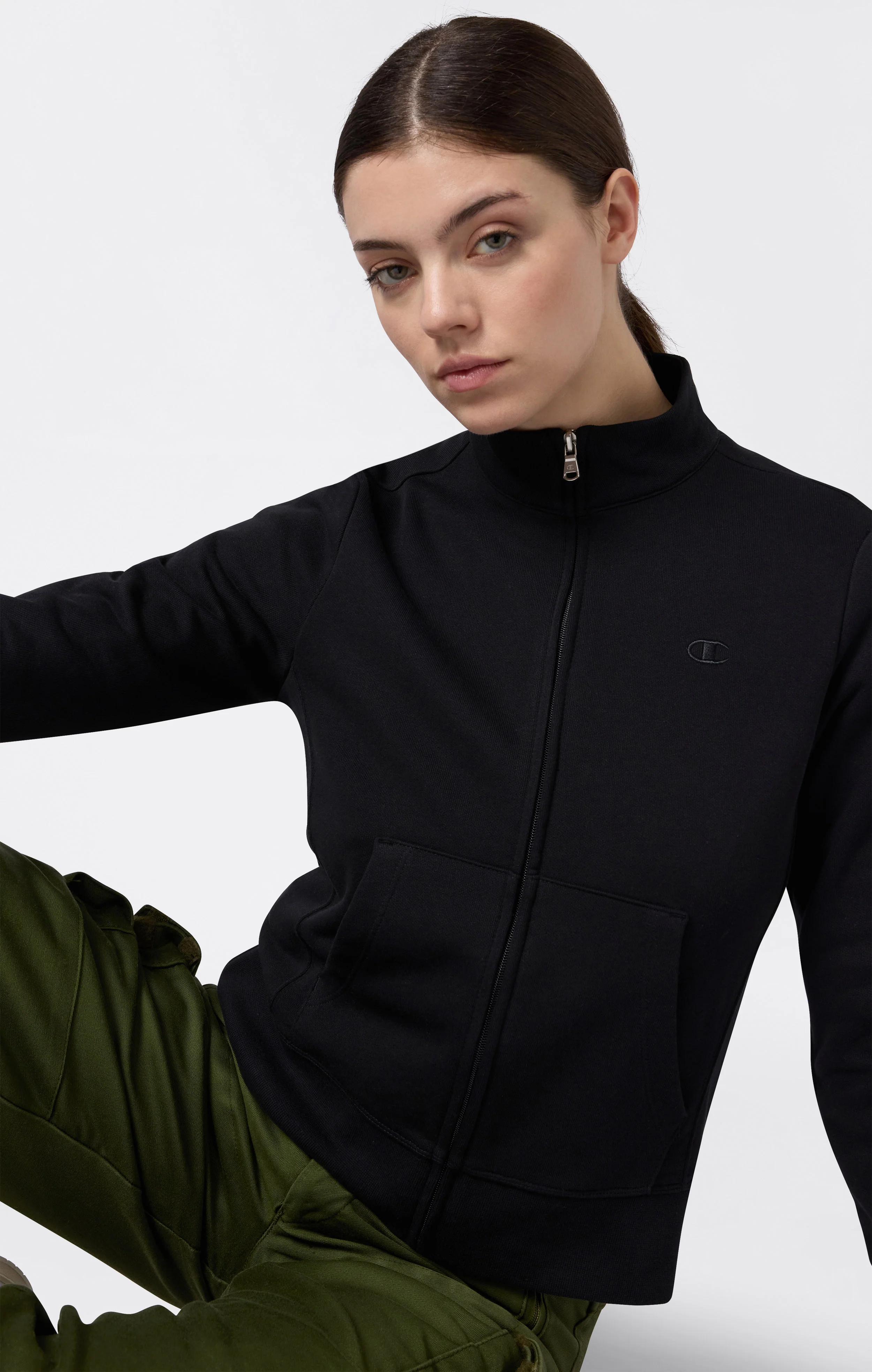 Women’s Lightweight Full Zip Sweatshirt with Tonal Embroidered “C” Logo Icons - Image 3