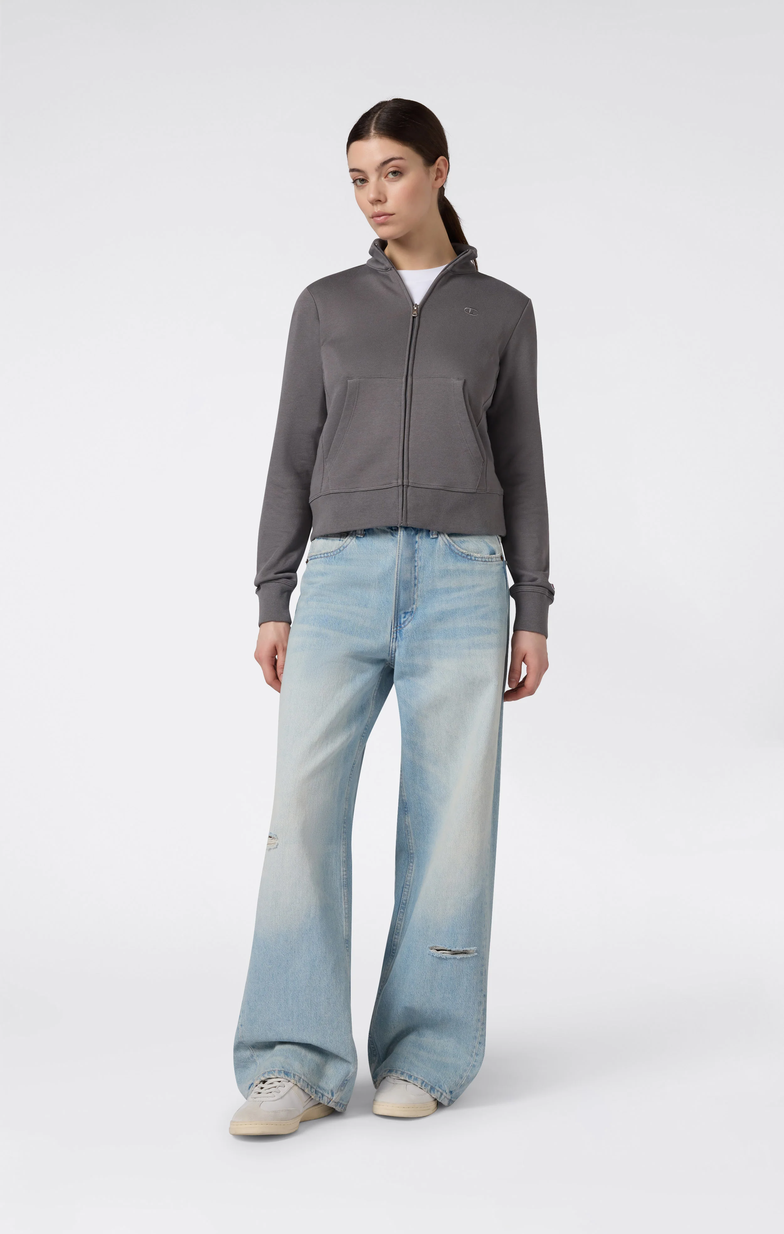 Women’s Lightweight Full Zip Sweatshirt with Tonal Embroidered “C” Logo Icons - Image 2